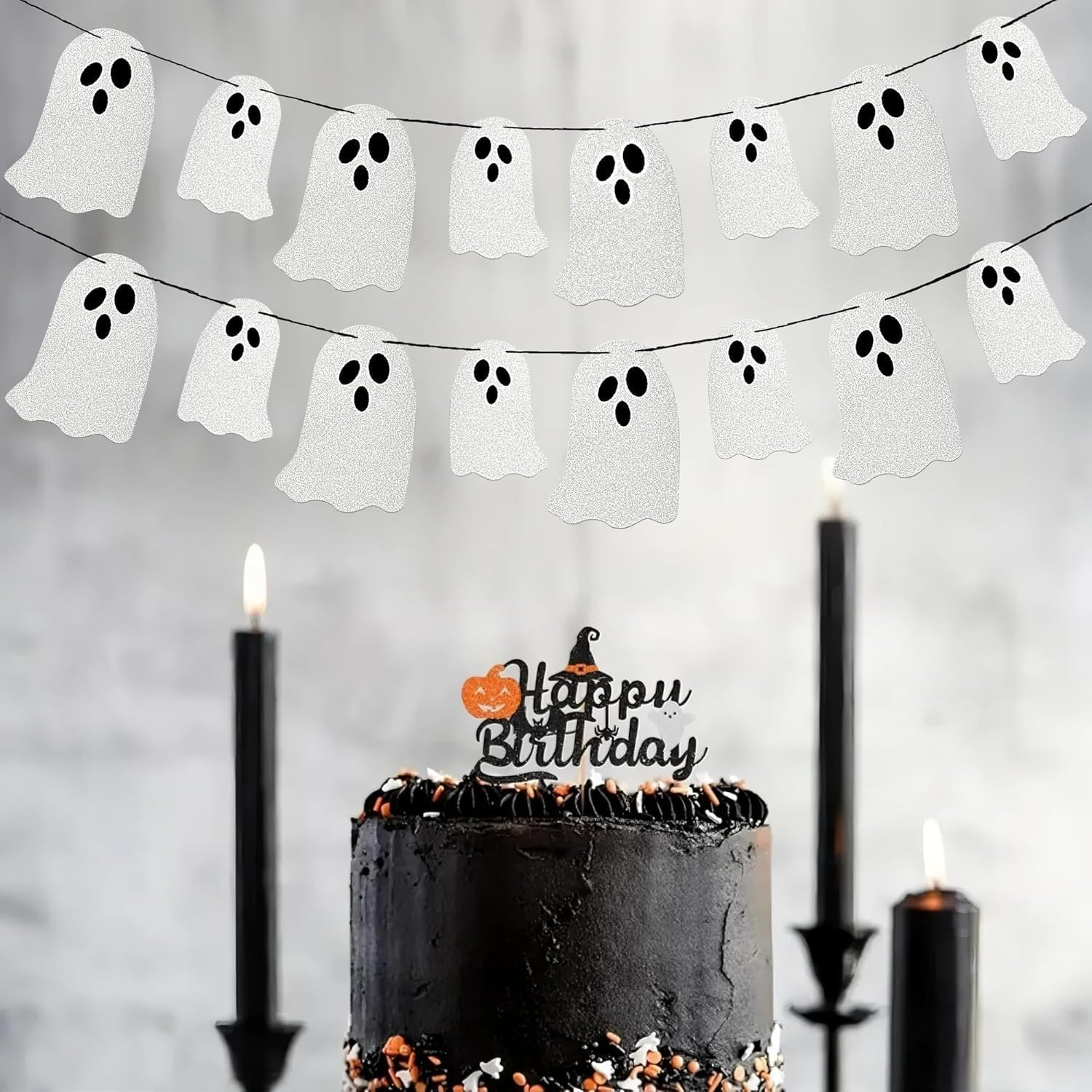 White Glitter Halloween Ghost Garland Banner Ghost Halloween Party Banner Decorations Indoor for Haunted Houses Indoor Outdoor Party Decor