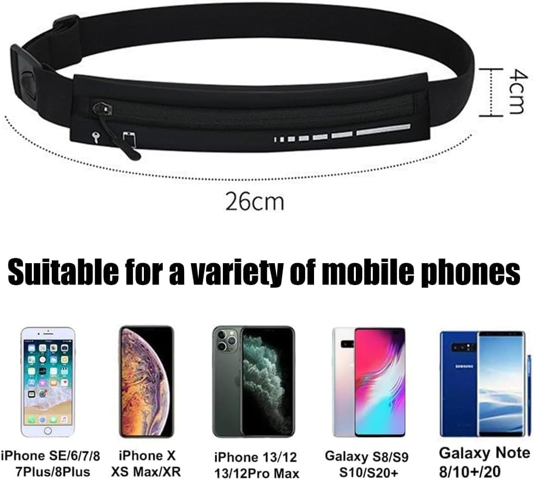 Slim Running Belt Fanny Pack, Adjustable Reflective Phone Holder Runners Waist Pouch Belt for Workout, Money Belt Running Gift Gear Accessories (Black) image number 1