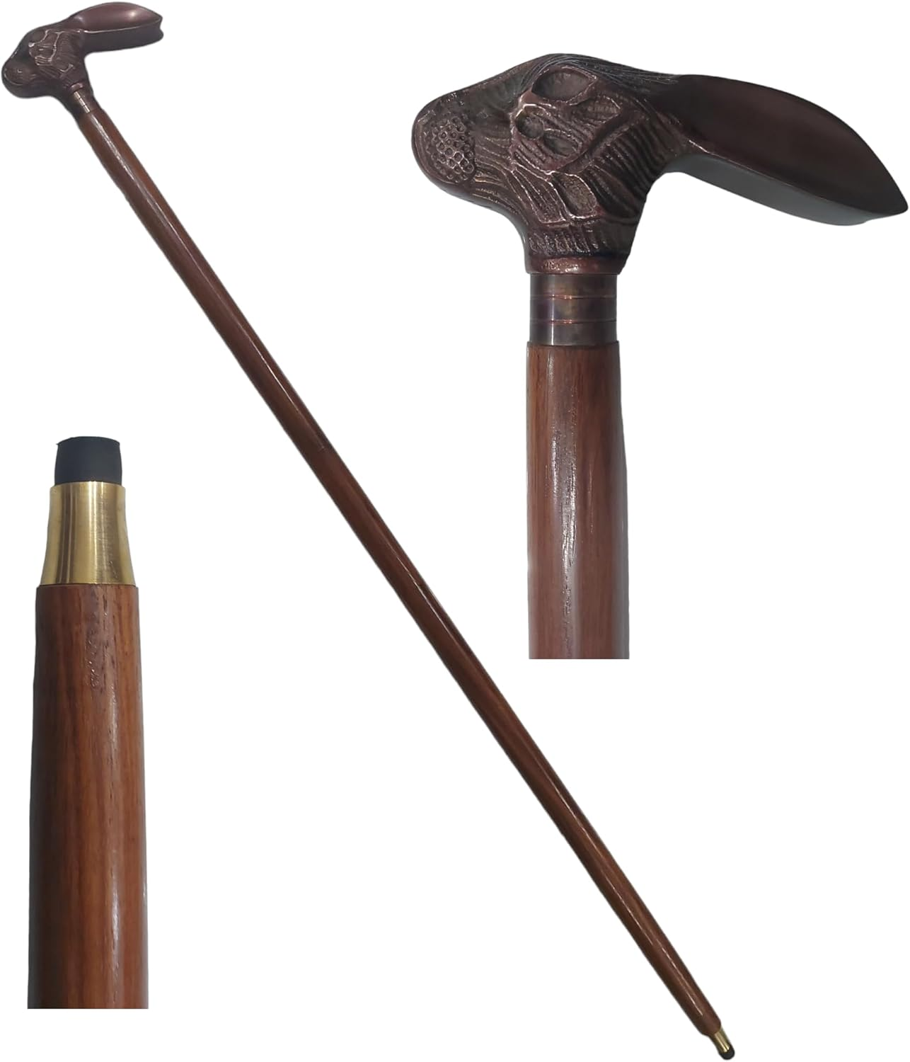 Dolchi Heirloom Elegance Bunny Head Wooden Cane with Antique Carving Detail - 37 Inches Tall - Perfect for Grandparents, Easter, Birthday Gifts image number 2