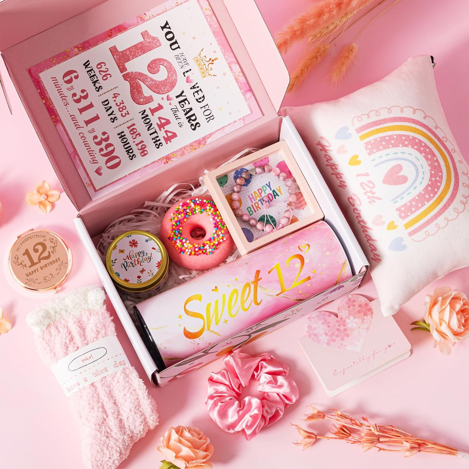 12Th Birthday Gifts for Girls,Best Gifts Basket Presents Ideas for Turning 12 Year Old Girls,Happy Sweet 12Th Birthday Pamper Hamper Box Kit for Sister Daughter Granddaughter Niece Teenage Teen Her image number 1