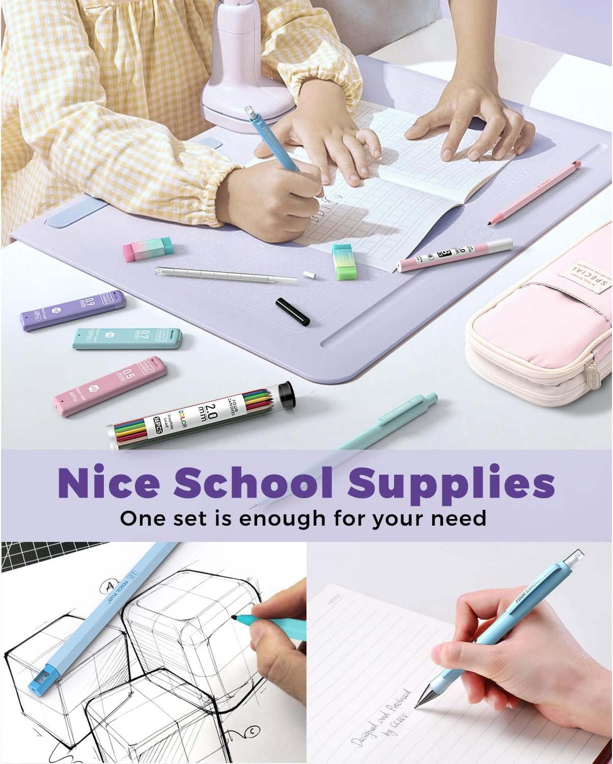 Four Candies 36PCS Aesthetic School Supplies, Mechanical Pencils 0.5Mm, 0.7Mm, 0.9Mm & 2.0Mm with 624PCS Lead Refills, Cute Mechanical Pencils for Writing, Drawing & Drafting (Pink) - Green image number 3