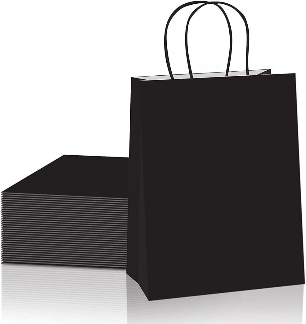 Idopick 40Pcs Kraft Paper Bags with Handles, White, 15 X 8 X 21Cm, Perfect for Business, Shopping, Retail, Party, Favor, Merchandise Bags (White)