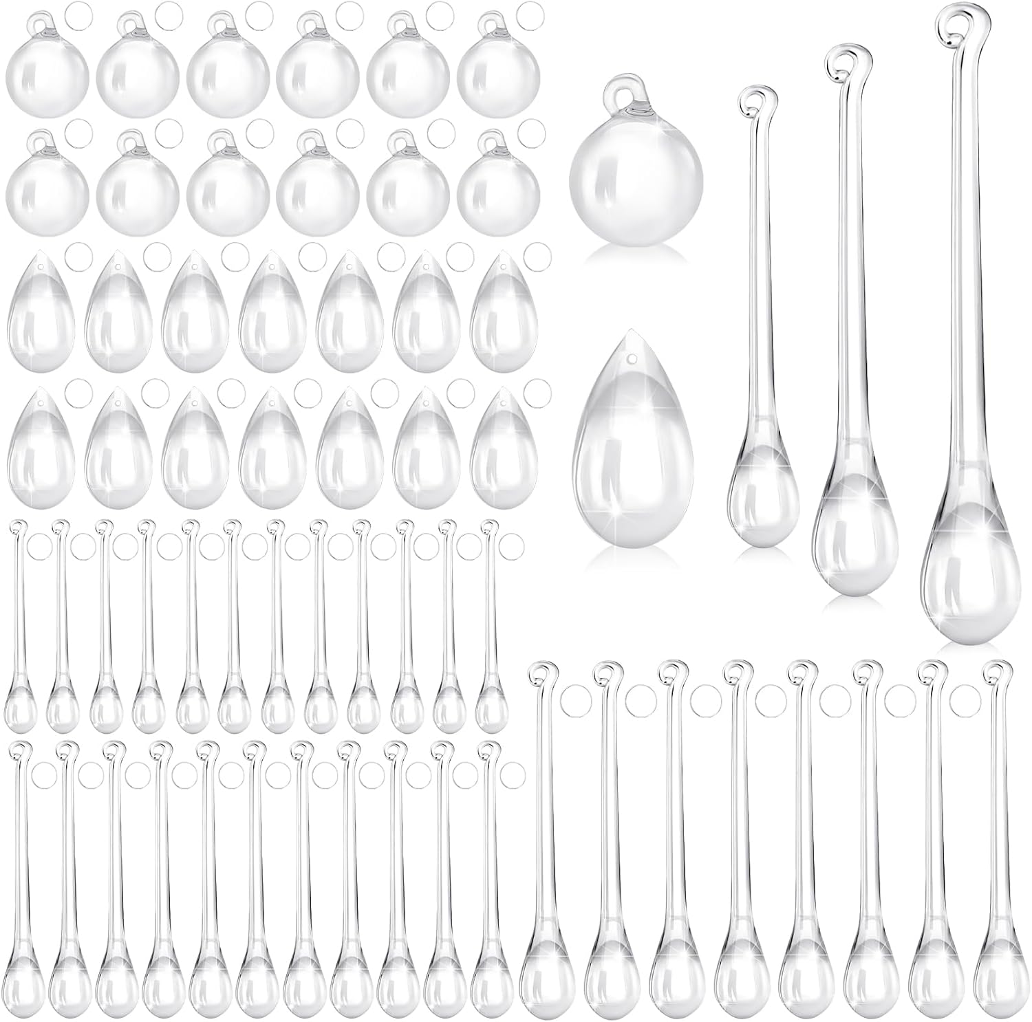 100 Pcs Christmas Tree Ornaments Clear Acrylic Hanging Teardrop Ornaments 5 Styles Christmas Crystal Chandelier Pendant Crystals for Centerpieces Chandelier Wedding Decor (Clear)