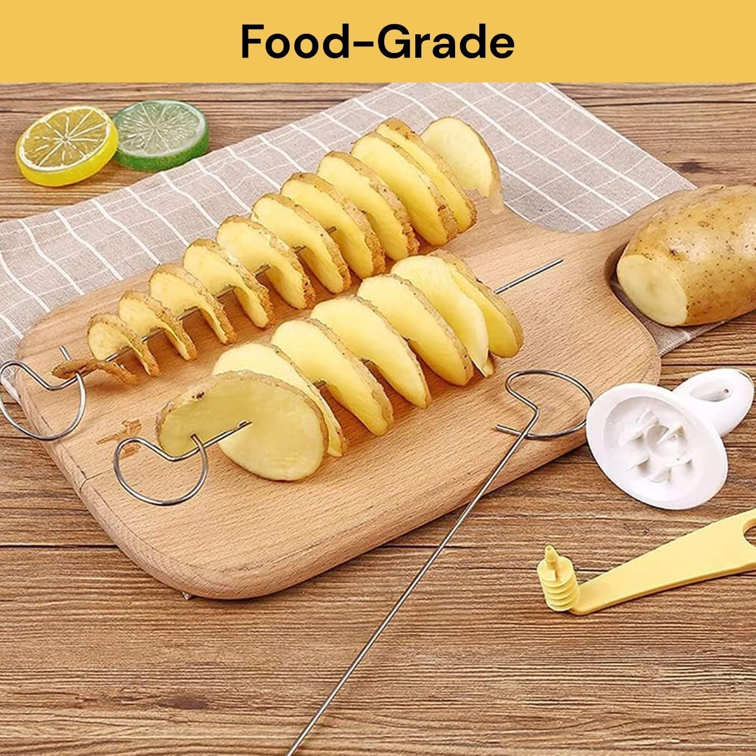 EZONEDEAL Spiral Potato Slicer Stainless Steel Manual Rotary Chips Wave Cutter Chopper Spiral Tornado Twister Roller for Potato Tower, Carrot Cucumber Barbecue, Fried, Gather, Party, Camping image number 4