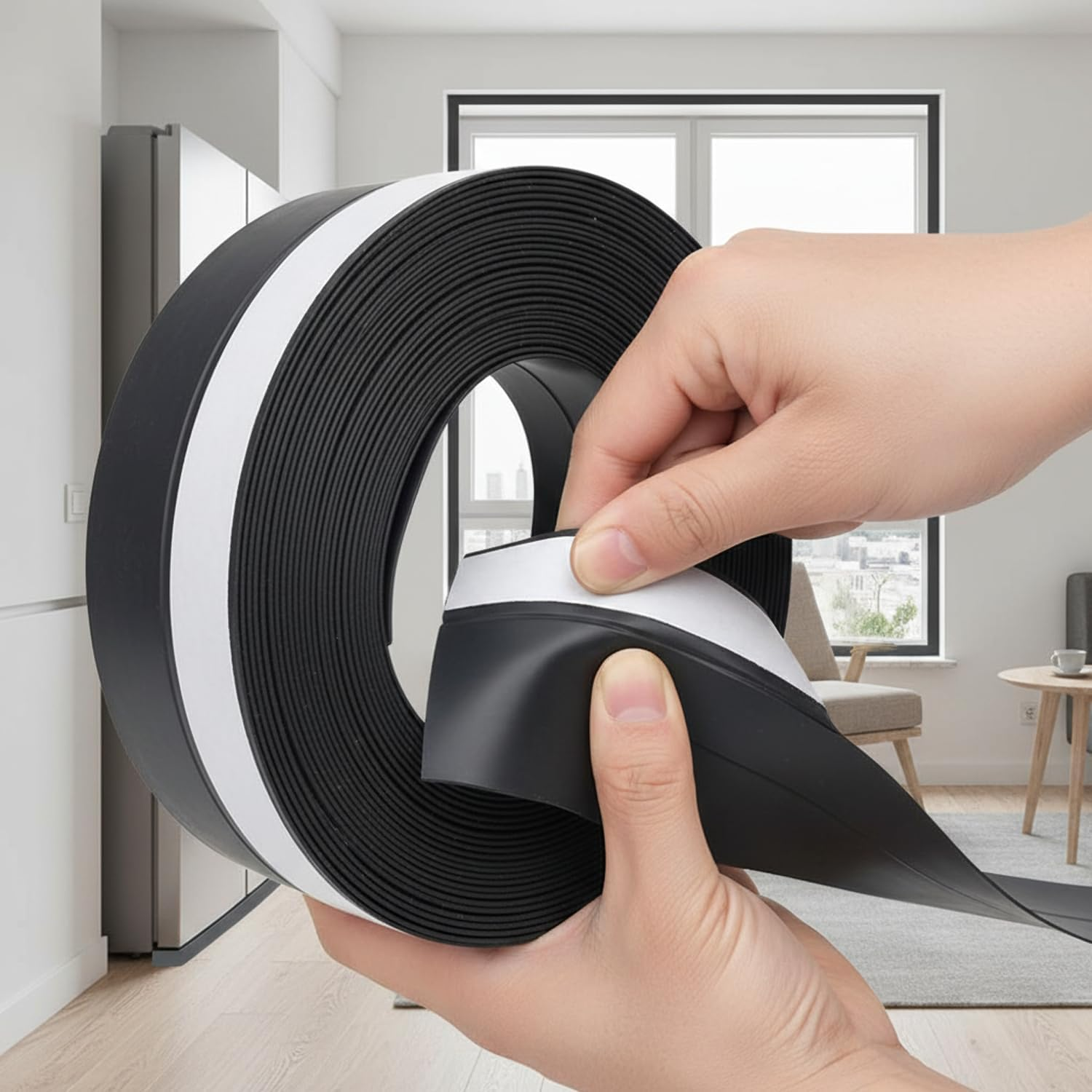 Door Seal and Weather Strip, 16.4Ft Strong Adhesive Black Silicone Rubber Draft Stopper for Sliding Door, Window, Home and Office Use - Ermaoo image number 3