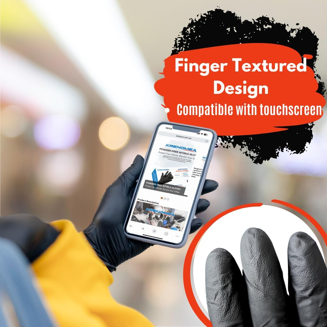 Disposable Nitrile Gloves Powder Free 100 Pieces - 5 Mil, Disposable Gloves, Cooking Gloves, Mid-Heavy Duty, Cleaning Gloves, Latex Free, Powder Free, Black