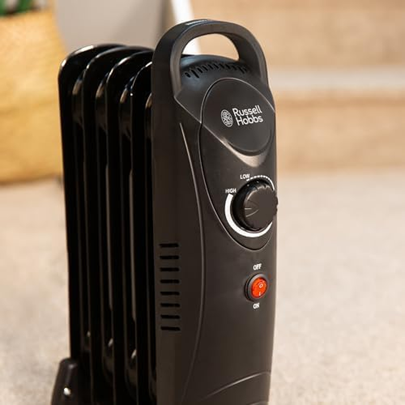 Russell Hobbs 650W Oil Heater, 5 Fin Portable Electric Heater, Black, Adjustable Thermostat, Safety Cut, Area 10M2, RHOFR3001 image number 3