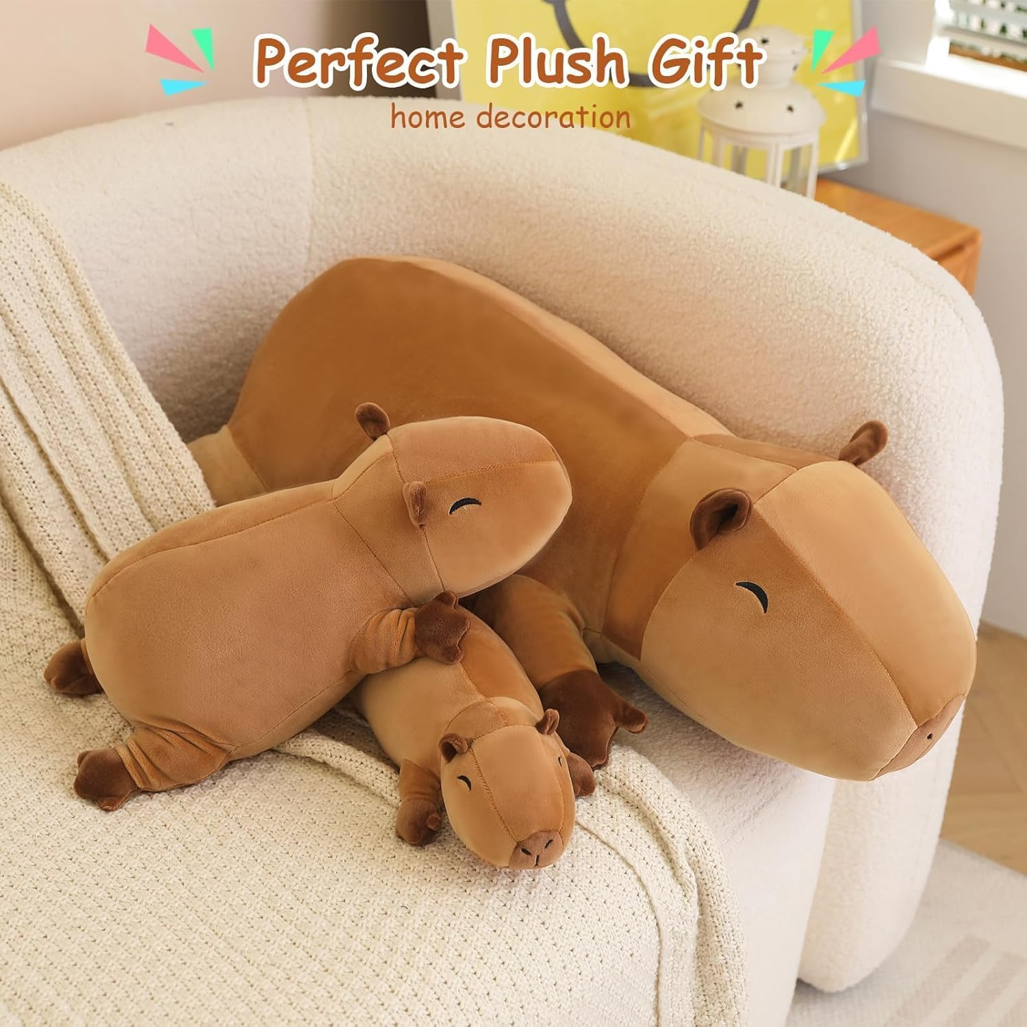 SQEQE Weighted Plush Capybara, Weighted Stuffed Animal for Anxiety, Cute Plushies Soft Pillow Toy Gifts for Kids Adults Christmas & Easter Family Gifts, Children'S Day Presents, 60 CM, 1.4 KG image number 2