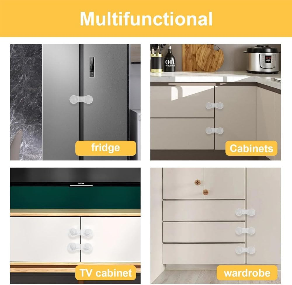 Dolemay 10 Pack Baby Safety Cabinet Locks,Child Proof Safety Door Locks with Self Adhesive Household Babies Drawer Securing Locks Multi-Purpose Childproof Latches for Furniture Cupboards-Transparent image number 2