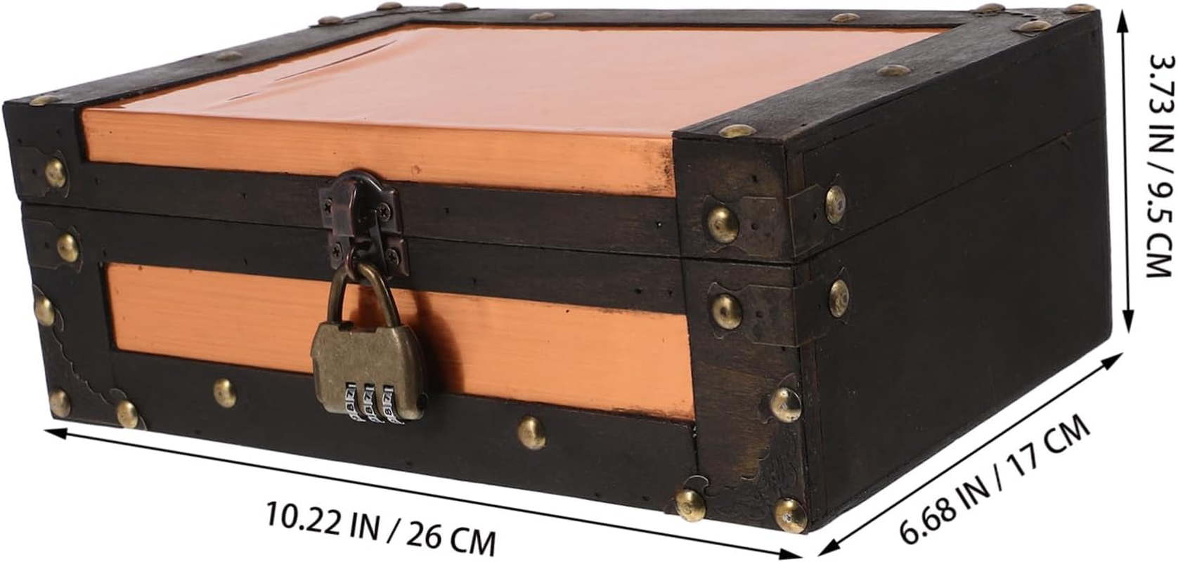 Retro Storage Box Wooden Treasure Chest Decorative Box for Cards Home Office Keepsake Trunk image number 1