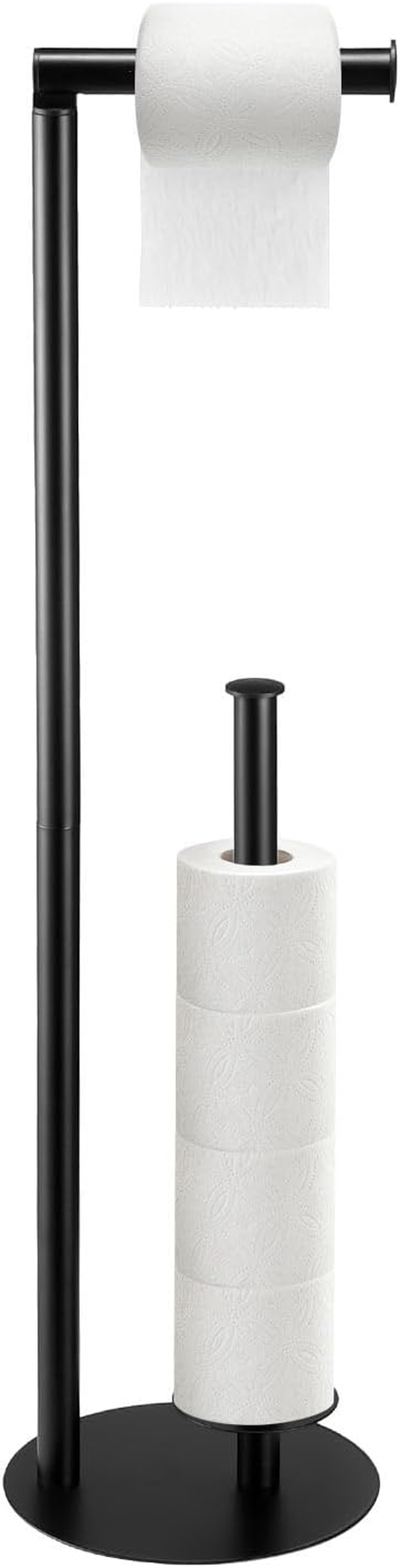 Maxkon Toilet Paper Holder Free Standing Toilet Paper Holder Stand with Storage Shelf & Toilet Brush Bathroom Toilet Paper Roll Holder Floor Standing Toilet Roll Black