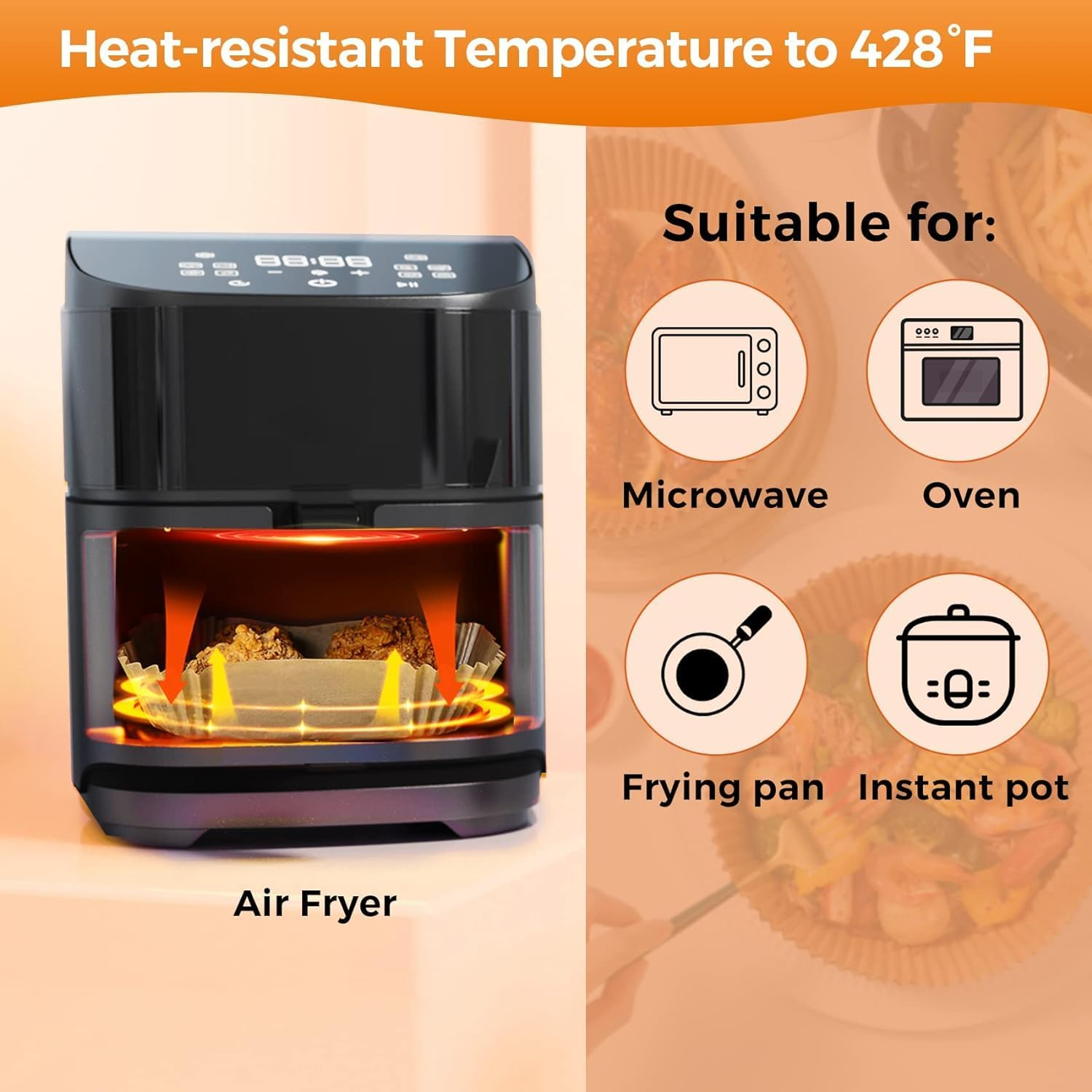 Mumoo Bear Disposable Air Fryer Paper Liners 100PCS 7.9 Inch Square Liners for Air Fryer, Grease and Water Proof Non Stick Basket Parchment Paper image number 2