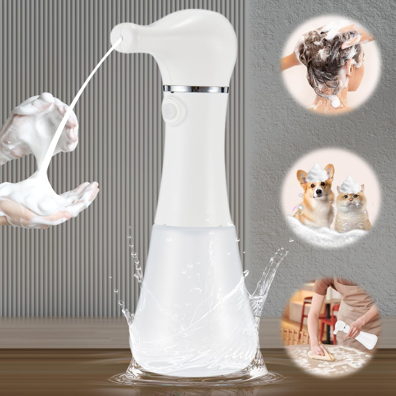 Electric Foaming Soap Dispenser,Ipx7 Dog Shampoo Sprayer,400Ml Capacity Pet Shower Bath Supplies Automatic Foaming Machine for Dog Deep Cleaning,Kitchen Dish Wash,Bathroom Floor Wash,Window Cleaning image number 6