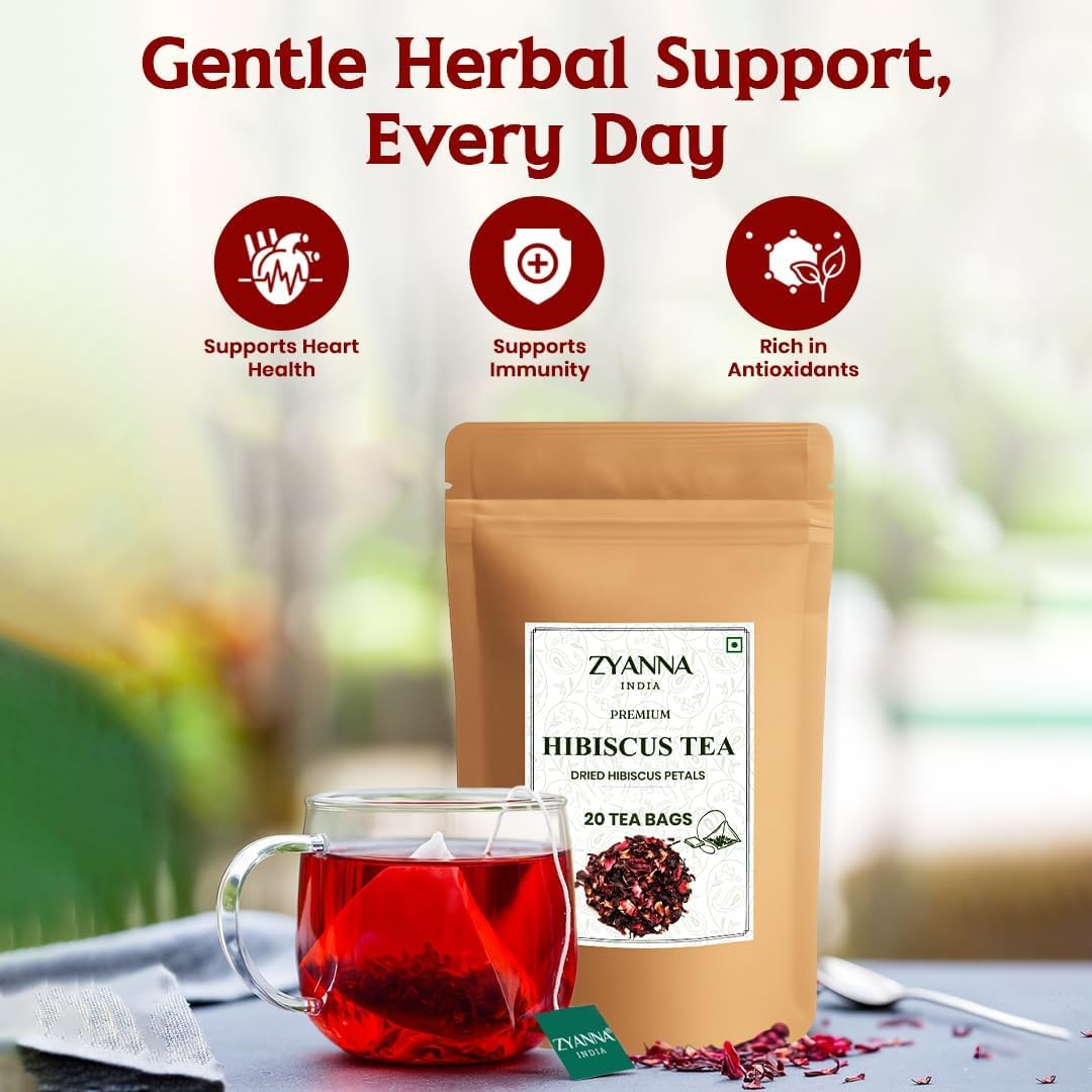 Zyanna 100% Natural Loose Leaf Hibiscus Tea, Dried Hibiscus Flower for Tea Petals, Caffeine-Free, Refreshing Tart Flavor (20 Teabags) image number 3