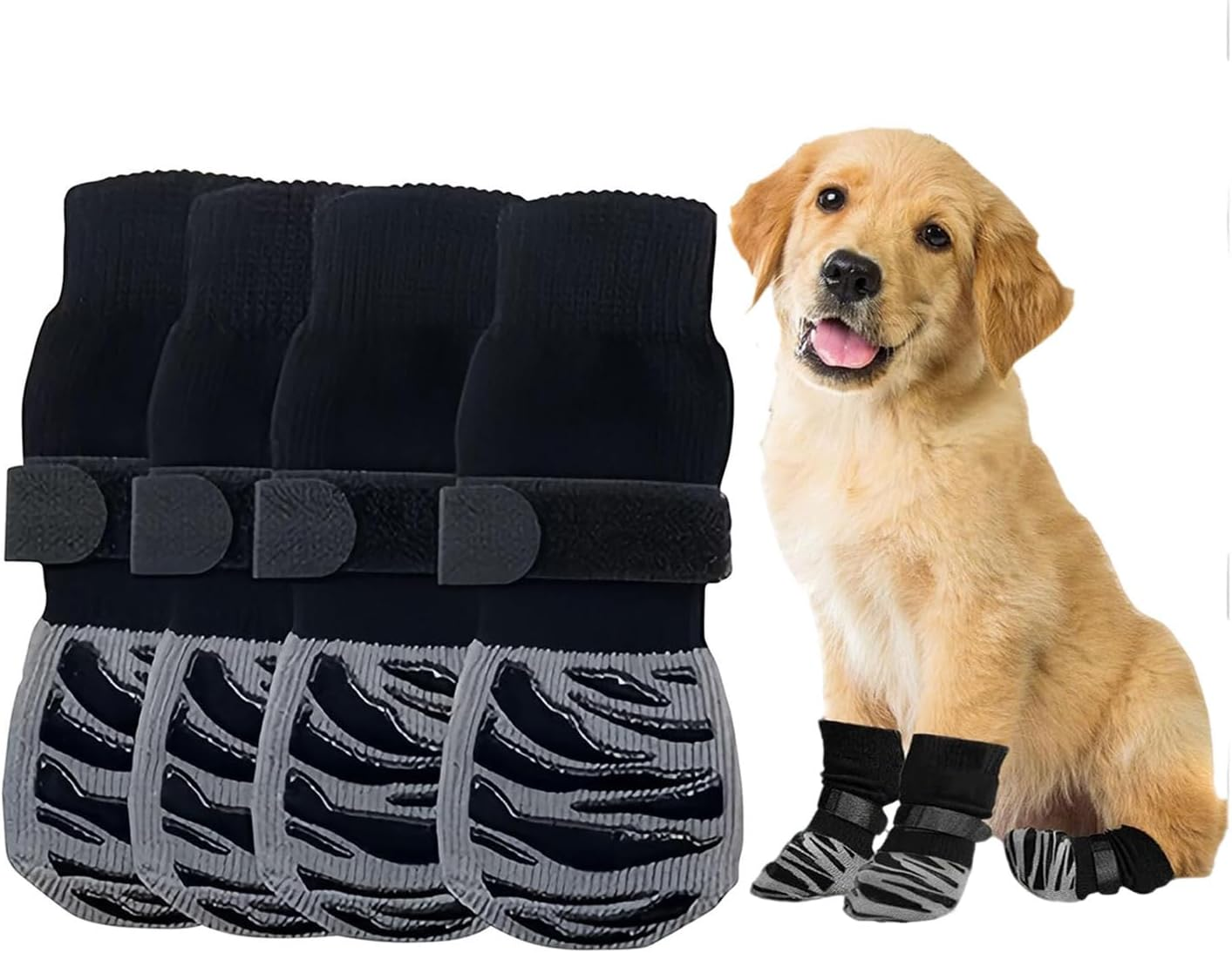 Lyvixora 4-Pack Anti-Slip Dog Socks for Hardwood Floors - Extra-Thick Non-Slip Grip for Paw Protection, Prevents Licking and Slipping, Adjustable Dog Booties for Small Paws (X-Small) image number 1