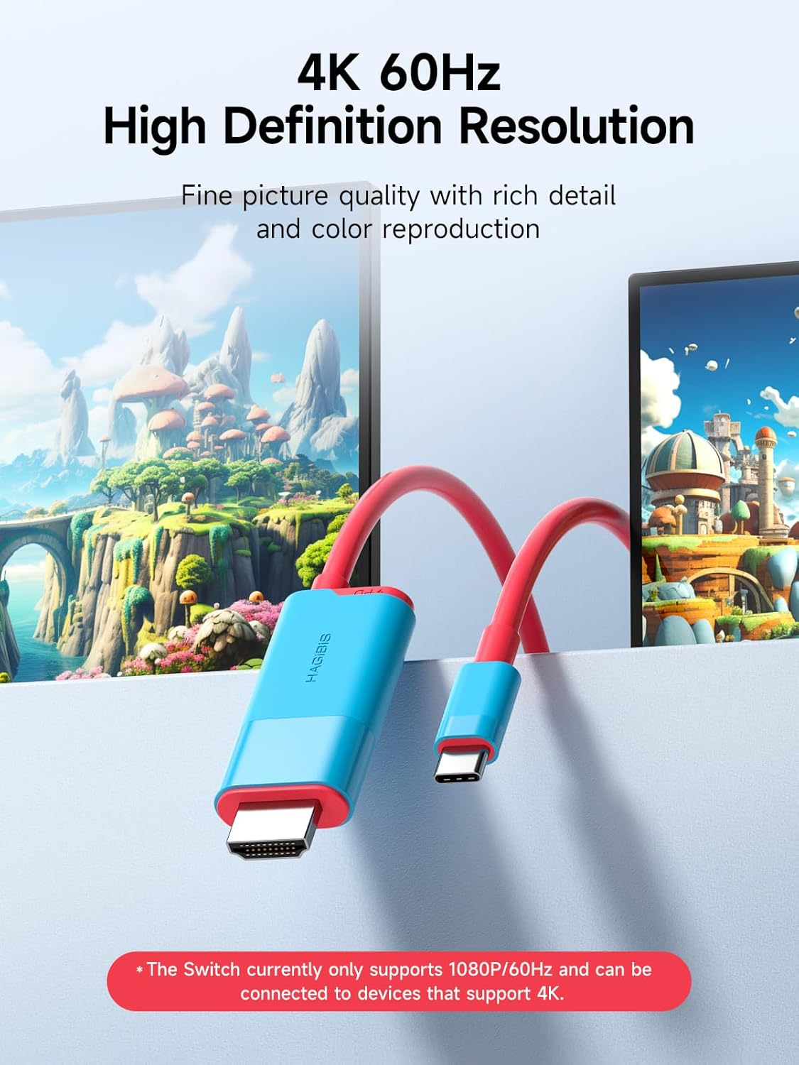 Hagibis Switch Dock for Nintendo Switch & Switch OLED, USB C to HDMI Cable Adapter with 4K@60Hz HDMI, 100W Power Delivery, Type-C to HDMI Adapter for Laptop, Tablet, Steamdeck, ROG Ally (Blue 60Hz)