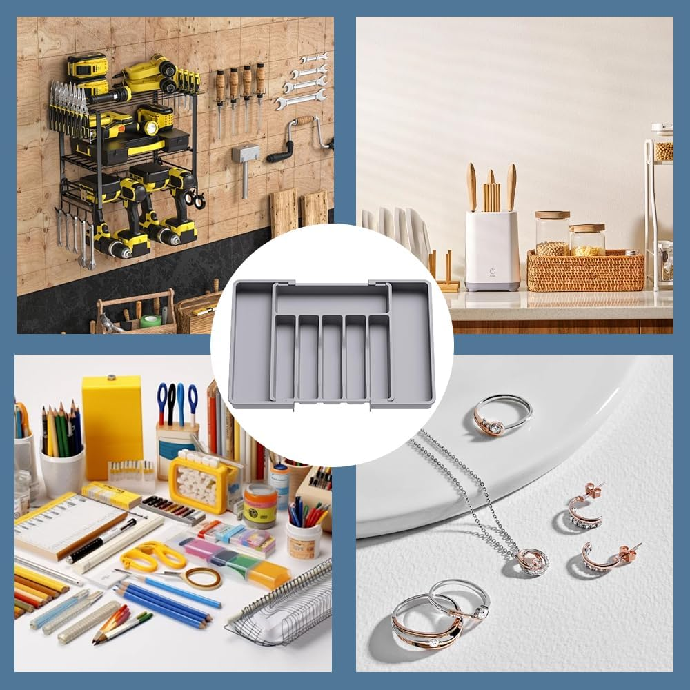 Silverware Drawer Organizer，Adjustable Cutlery Storage,Flatware and Cutlery Holder with 8 Compartments，Expandable Kitchen Drawer Organiser，For Spoons Forks Knives image number 6