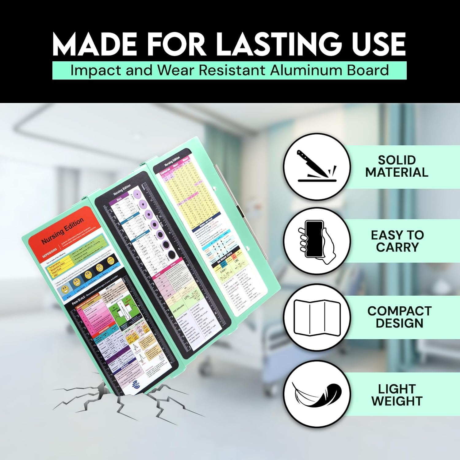 Nursing Clipboard with Nursing and Medical Edition Cheat Sheets 3 Layers Aluminum Foldable Nurse Clip Boards Notepad for Students, Nurses and Doctors (Mint) image number 2