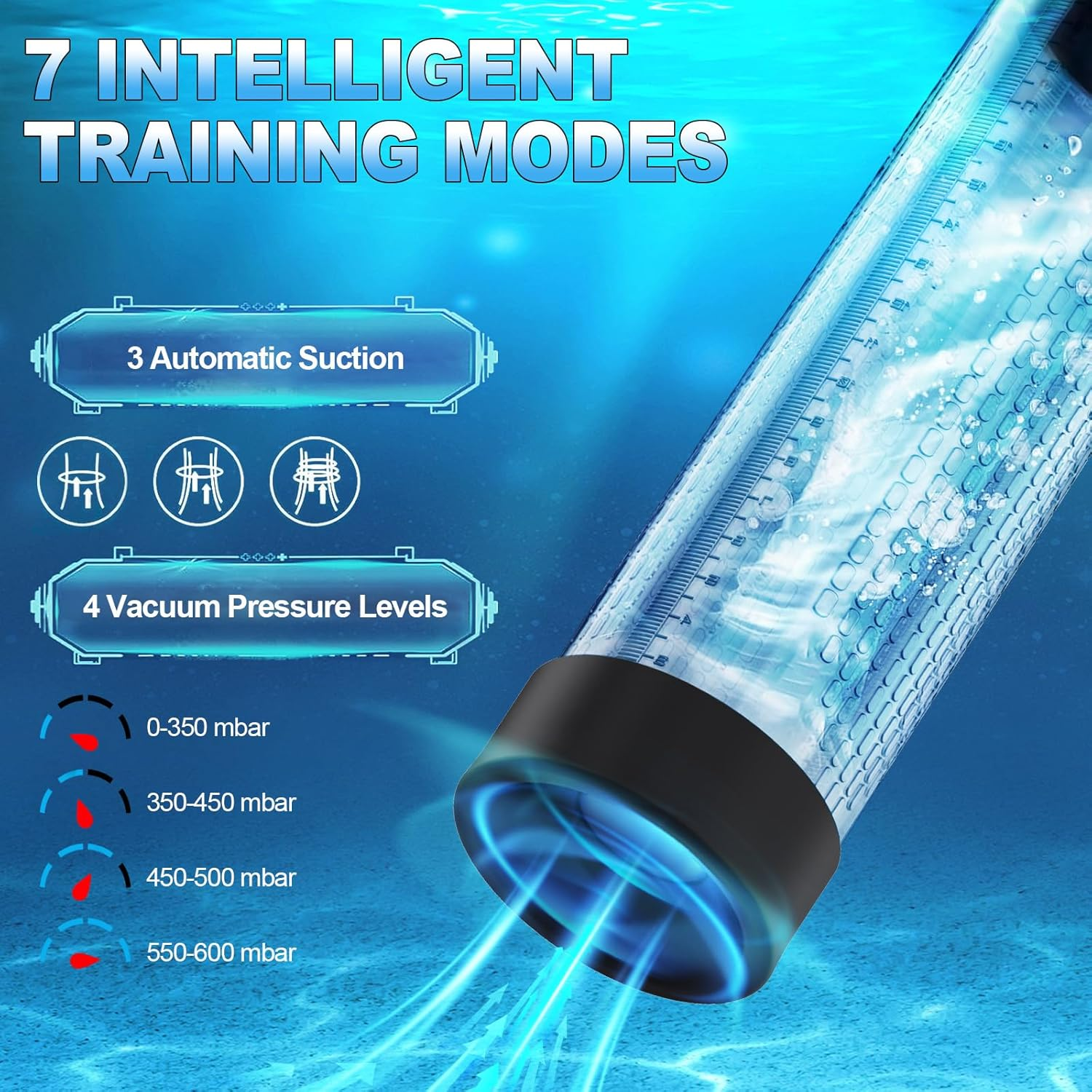 Electric Penis Pump Male Masturbators, Air Water Pump with 4 Pressure & 3 Training Modes, 3 in 1 Waterproof Automatic Vacuum Penis Enlarger, with 6 Penis Rings, Sex Toys for Men Shower, Bathtub & Pool image number 5