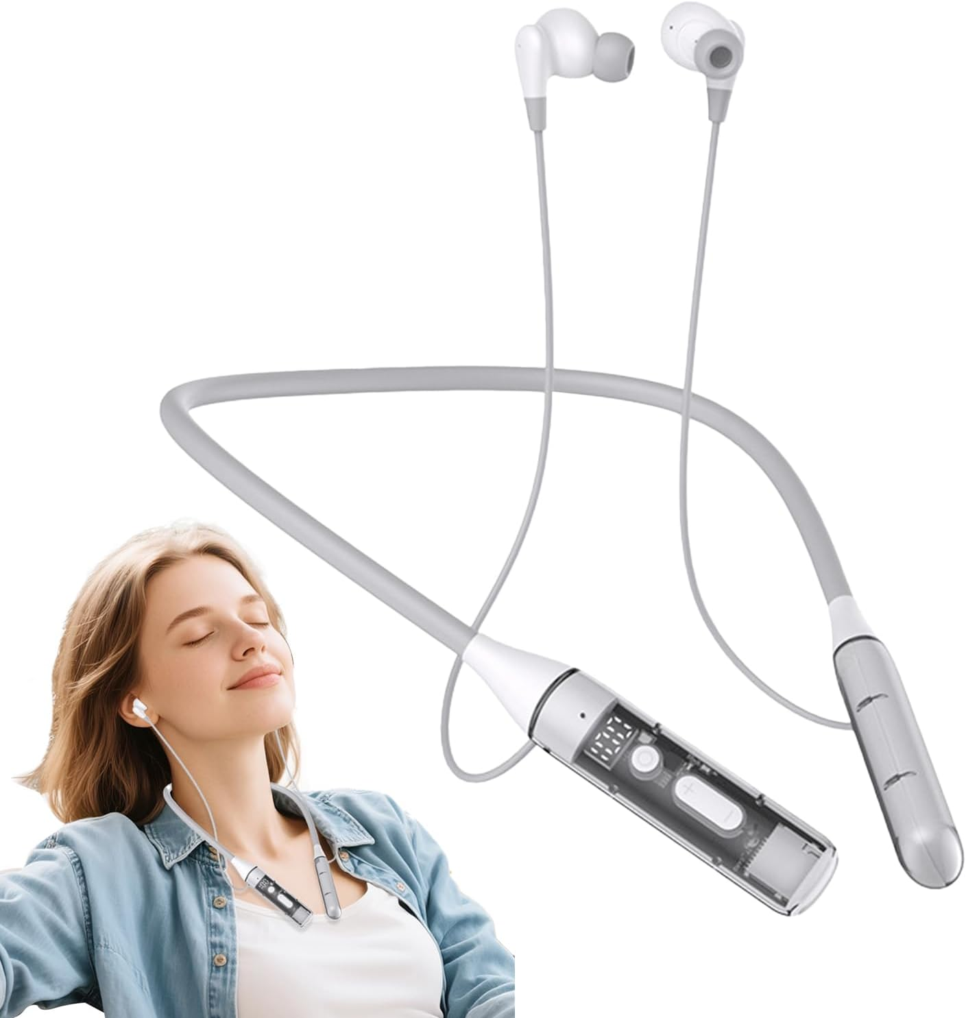 SVCEQZE Wireless Neckband Headphones - In-Ear Earphones with Microphone,Comfortable Magnetic Earphone with Transparent Design Double Microphone Headset for Men Women Gym Home