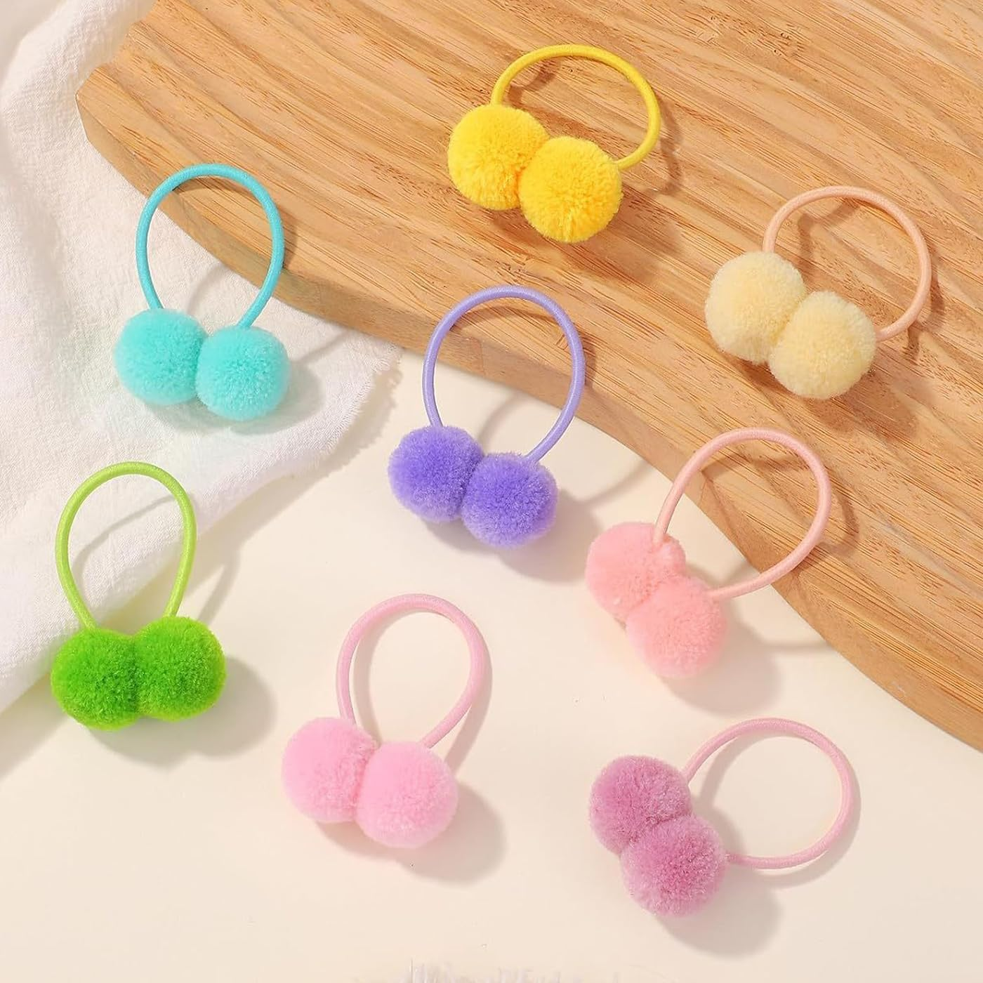 40 Pcs/20 Pairs Girls Cute Stretchy Hair Ties with 3.6Cm/1.4Inch Pompom Ball Elastics Rubber Bands Colorful Fluffy Velvet Ponytail Holders Hair Scrunchies Accessory for Baby Infant Toddlers Kids Teens