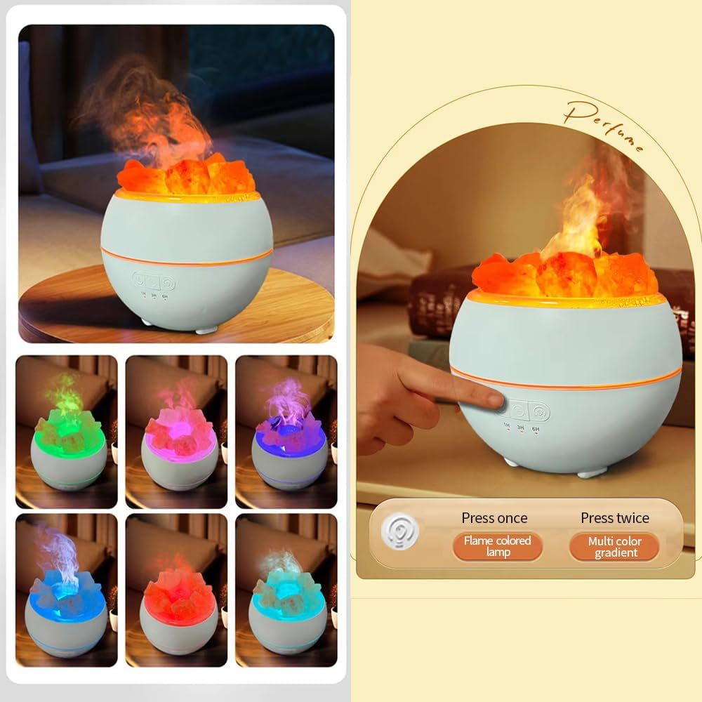 YZYOE Salt Stone Humidifier with LED Ambient Light, Flame Light and Rainbow Gradient USB Aromatherapy Machine, Combination of Bedside Night Light and Humidifier. image number 3