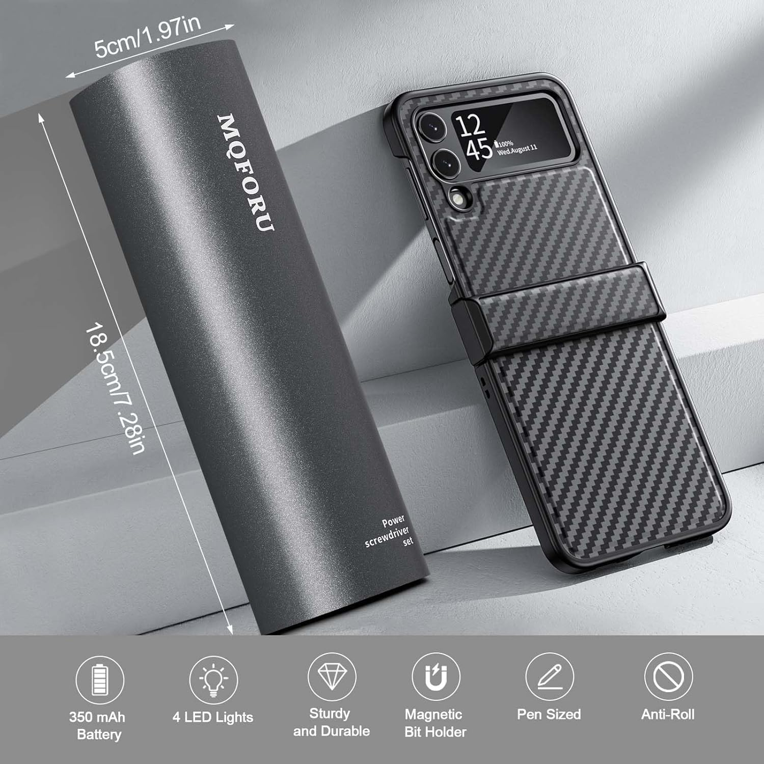 MQFORU Mini Electric Screwdriver Set, 78 in 1 Precision Electric Screwdriver with 72 Magnetic Bits, 5 Torque Settings, 4 LED Lights, for Precision Work Phone Watch Camera image number 4