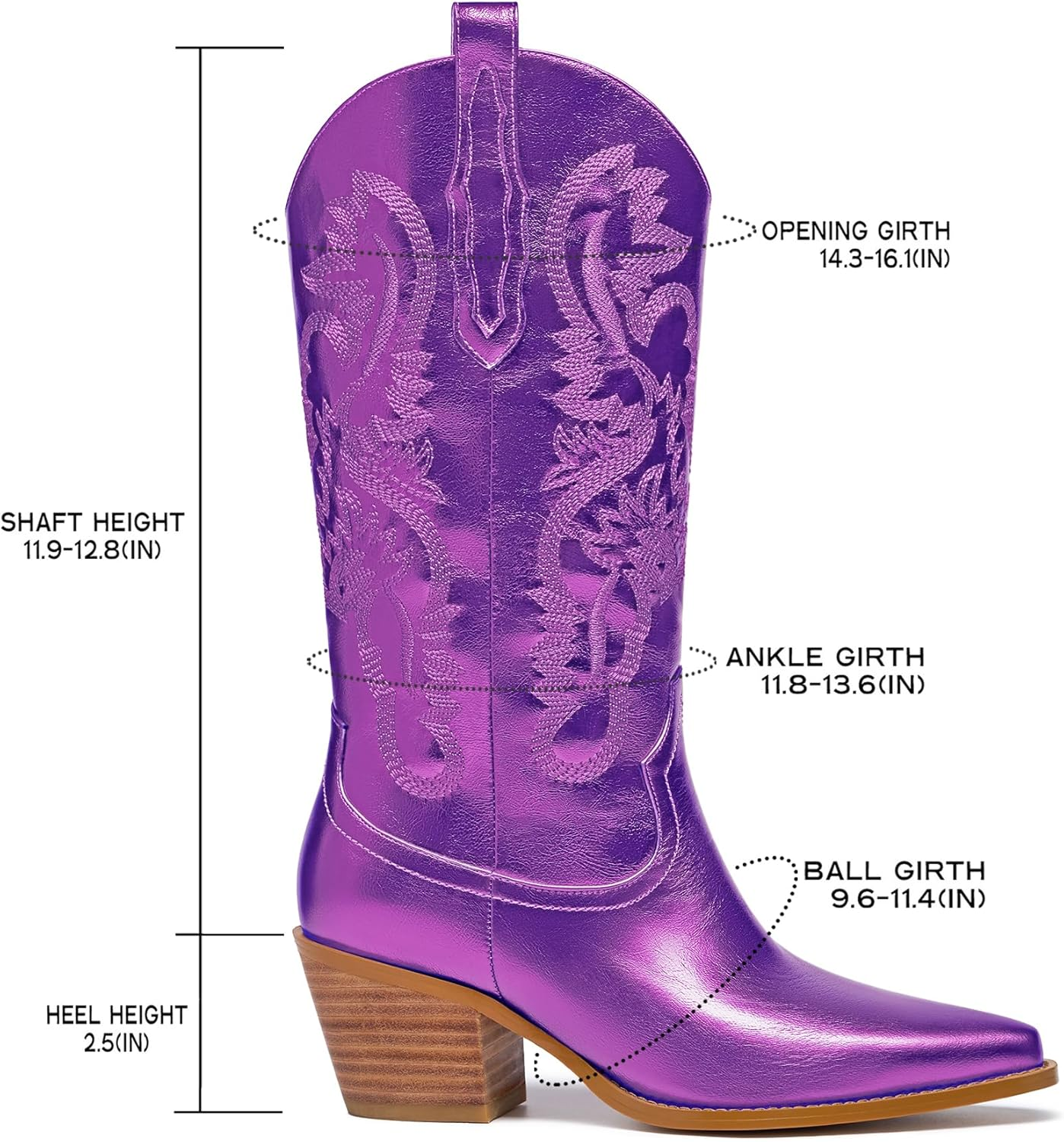 Driceic Glitter Wide Calf Metallic Embroidered Cowboy Boots for Women Sparkly Mid Calf Chunky Heel Pull on Pointy Toe Western Cowgirl Boots Fashion Vintage Short Booteis for Girl