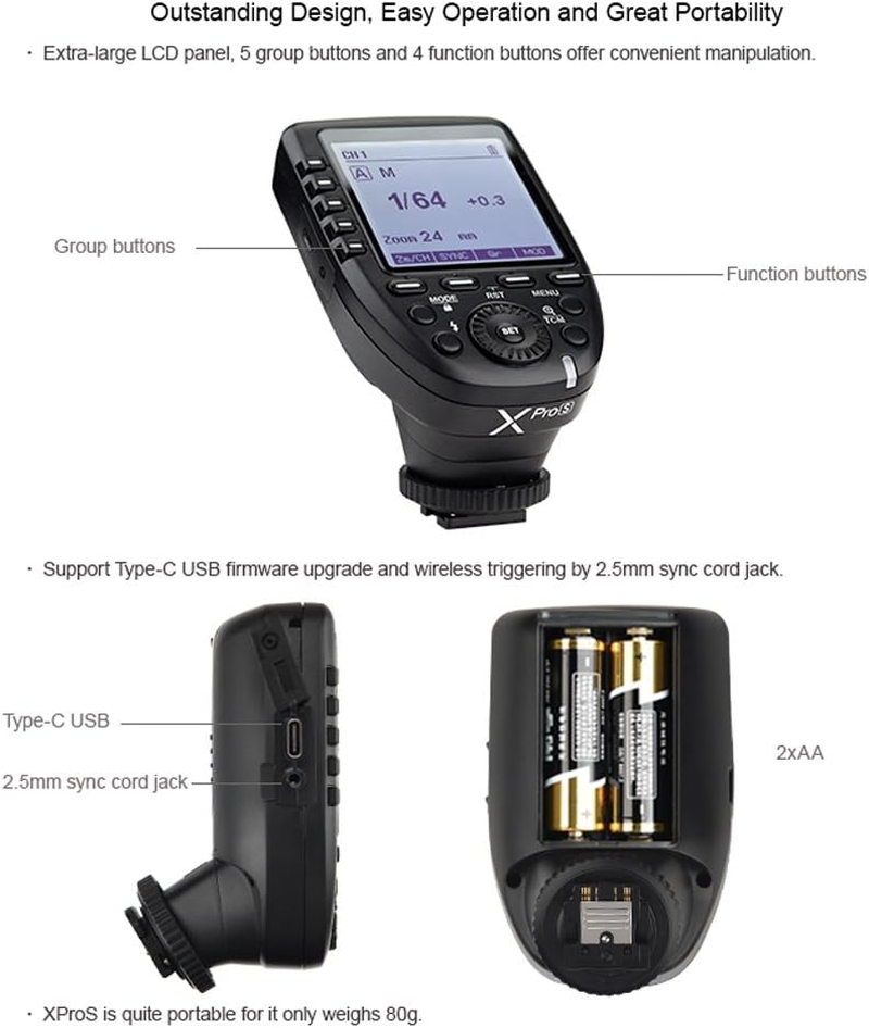 Godox Xpro-S TTL Wireless Flash Trigger for Sony DSLR Camera 2.4G X System Remote Trigger HSS 1/8000S, Large LCD Screen Transmitter(Xpro-S) image number 1