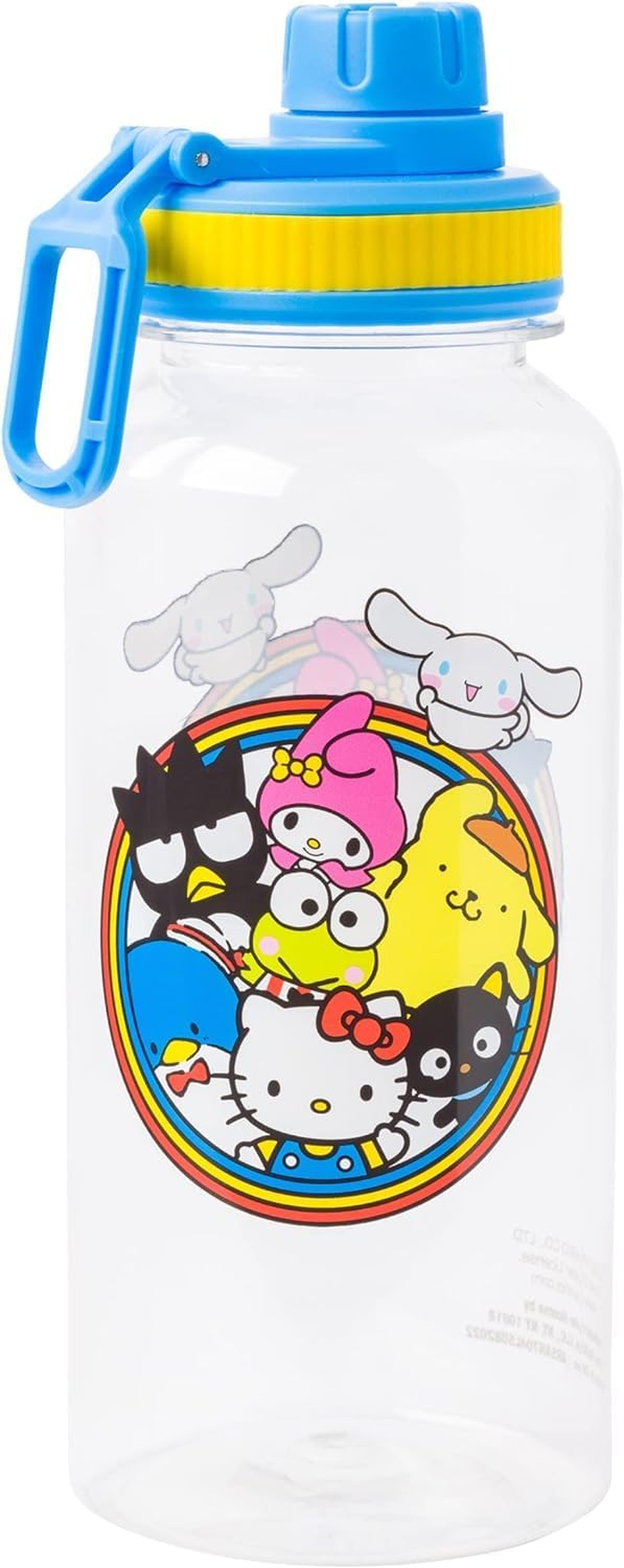Silver Buffalo Sanrio Hello Kitty and Friends Featuring Badtz-Maru, Pompompurin, Keroppi, My Melody, Tuxedo Sam, Cinnamoroll, and Chococat Plastic Bottle with Sticker Set, 32 Ounces image number 3