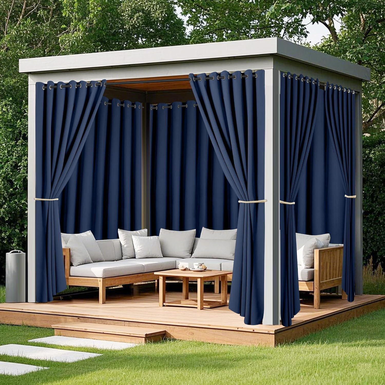 Arfntevss Outdoor Curtains for Patio Waterproof 2 Panels Blackout Extra Wide Curtains with Zipper Top & Bottom Grommet Sun Blocking Outdoor Privacy Drape for Gazebo Porch Pergola (110X96, Navy Blue) image number 2