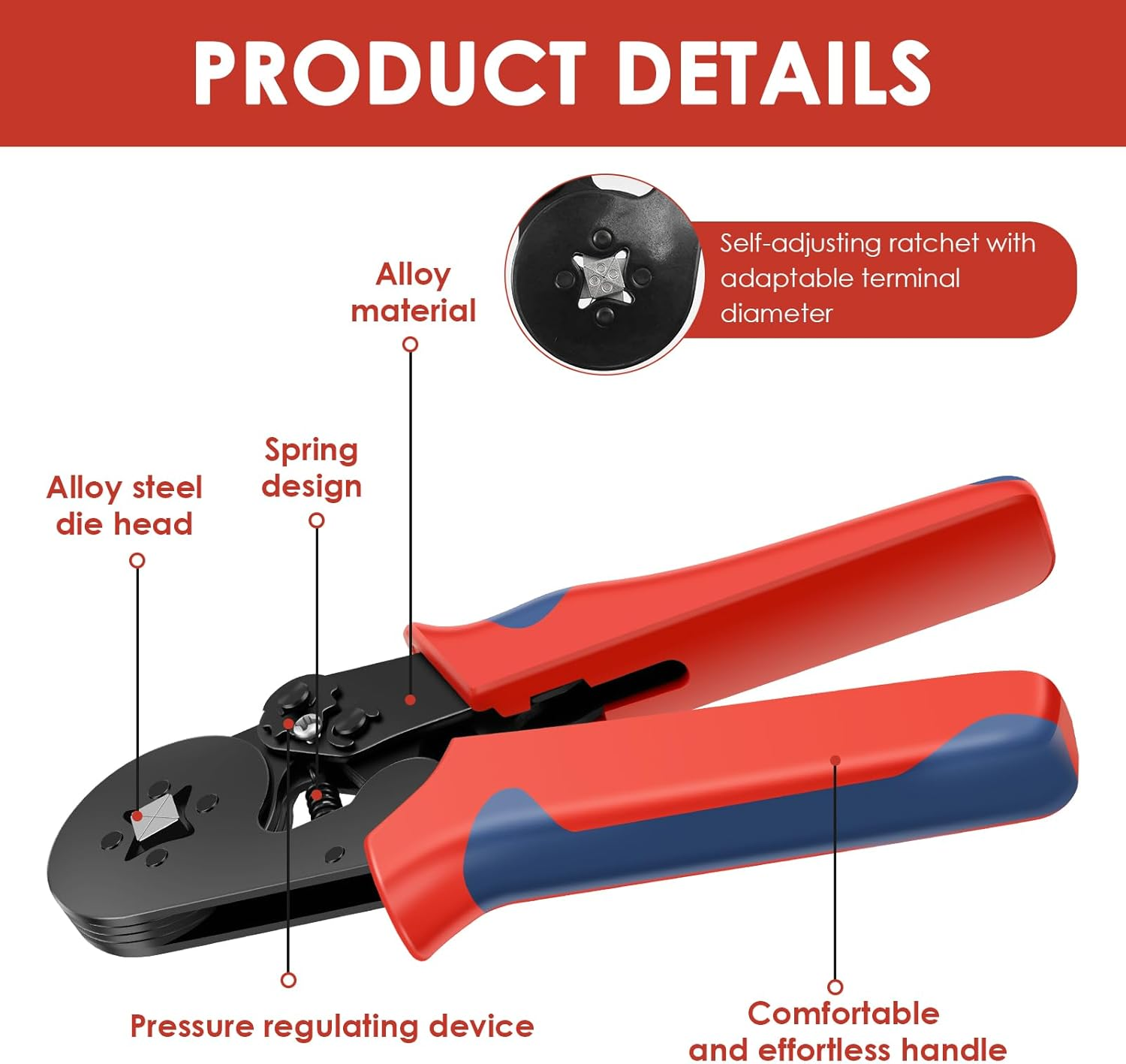 Ferrule Crimping Tool Kit AWG23-7 (0.25-10 Mm&sup2;) Hexagonal Ferrule Crimping Pliers Self-Adjustable Crimper Plier Set with 1200PCS Terminal Connector Sleeves (1) image number 5
