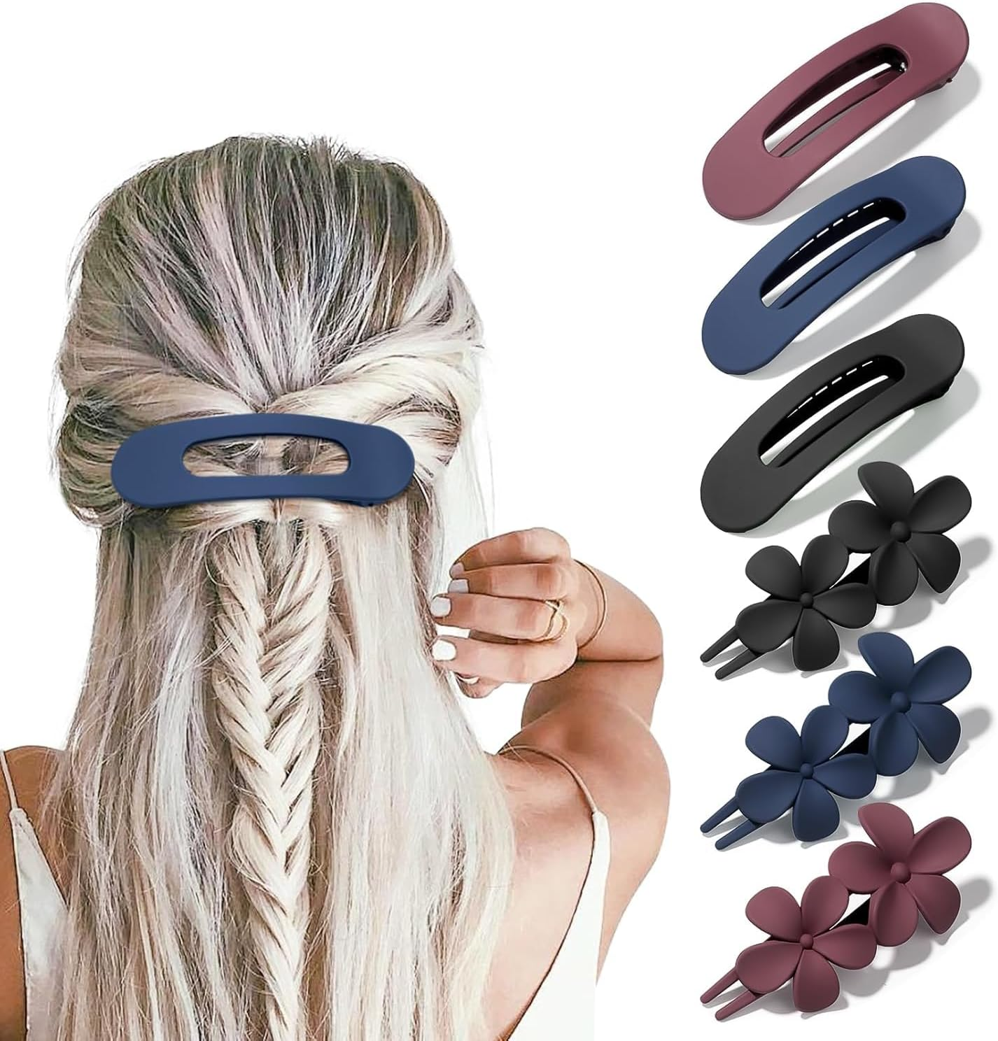 6Pcs Lay down Hair Claw Clip Flat Hair Clip,Flat Claw Clips Flower Hair Clips,Flat Hair Clip Lay down Flower Hair Claw Clip,French Flat Hair Clip Lay Flat Claw Clip Flower Flat Hair Clip for Girls