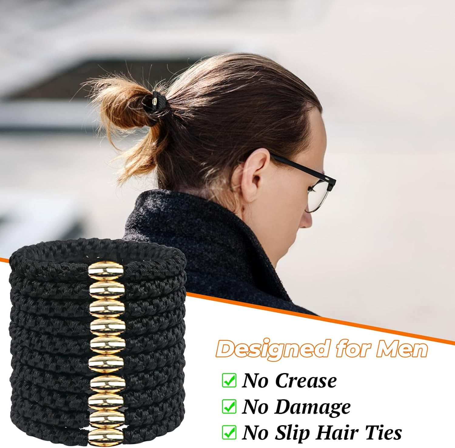 Set of 10 Men'S Hair Bands, Black - Tear-Resistant Nylon Scrunchies with 4-Way Stretch for Non-Slip Hold - Ideal for Sports, Everyday Life and as a Stylish Bracelet image number 2