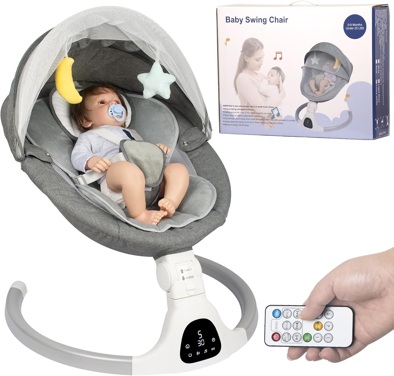 Electric Baby Swing for Infants, with Bluetooth Remote Control Timing Function and 10 Music 5 Swing Speeds 3 Seat Positions Baby Bouncer for Boy Girl Indoor & Outdoor Use (Pink)