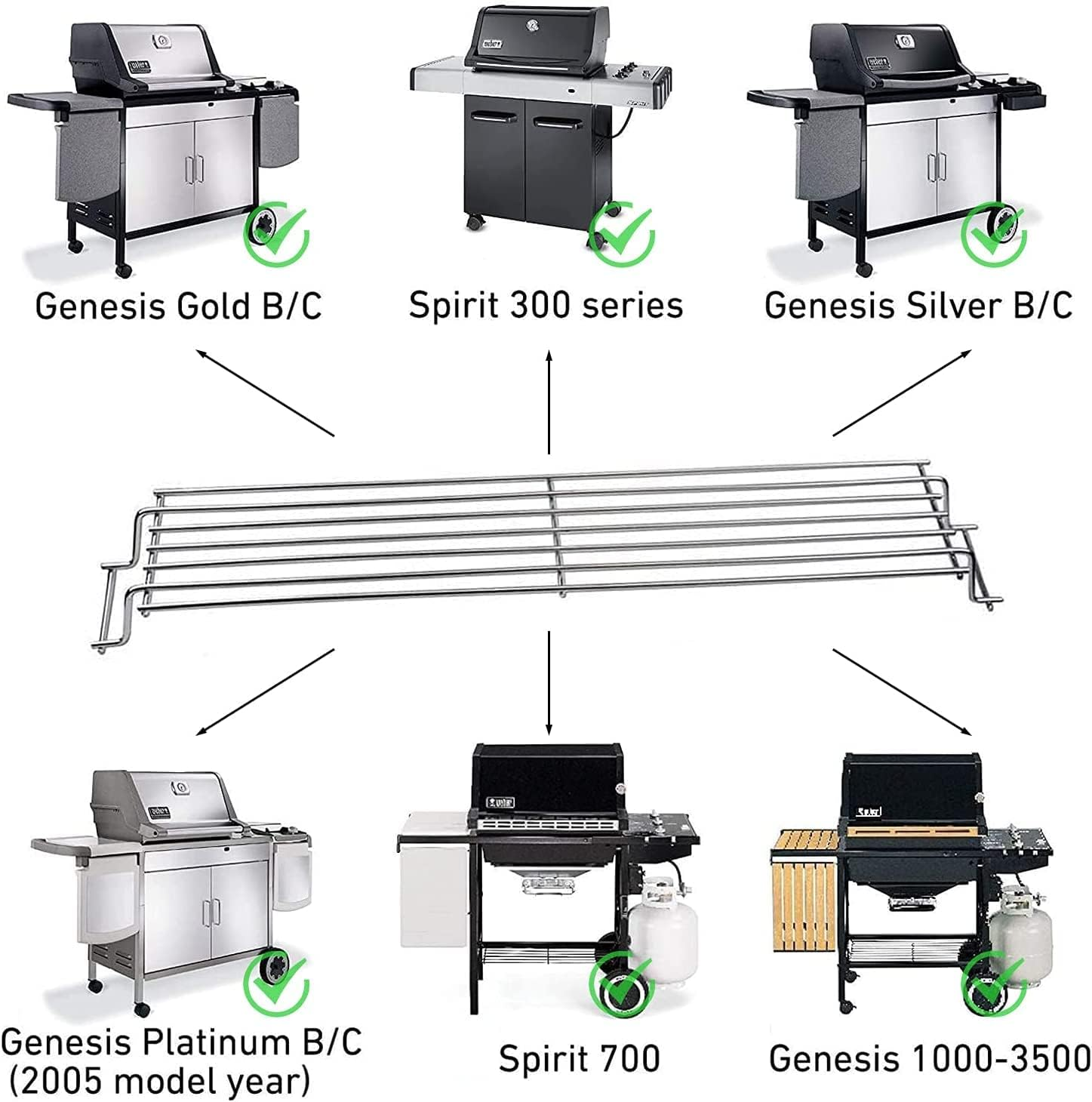 Denmay 7641 63.5Cm Grill Stainless Steel Warming Rack for Weber Spirit 300 Series Spirit E-310 S-310 E-320 S-320 SP-330 (With Front Control Knobs), Spirit II 300 Series E-310 S-310, 1 Pack image number 2