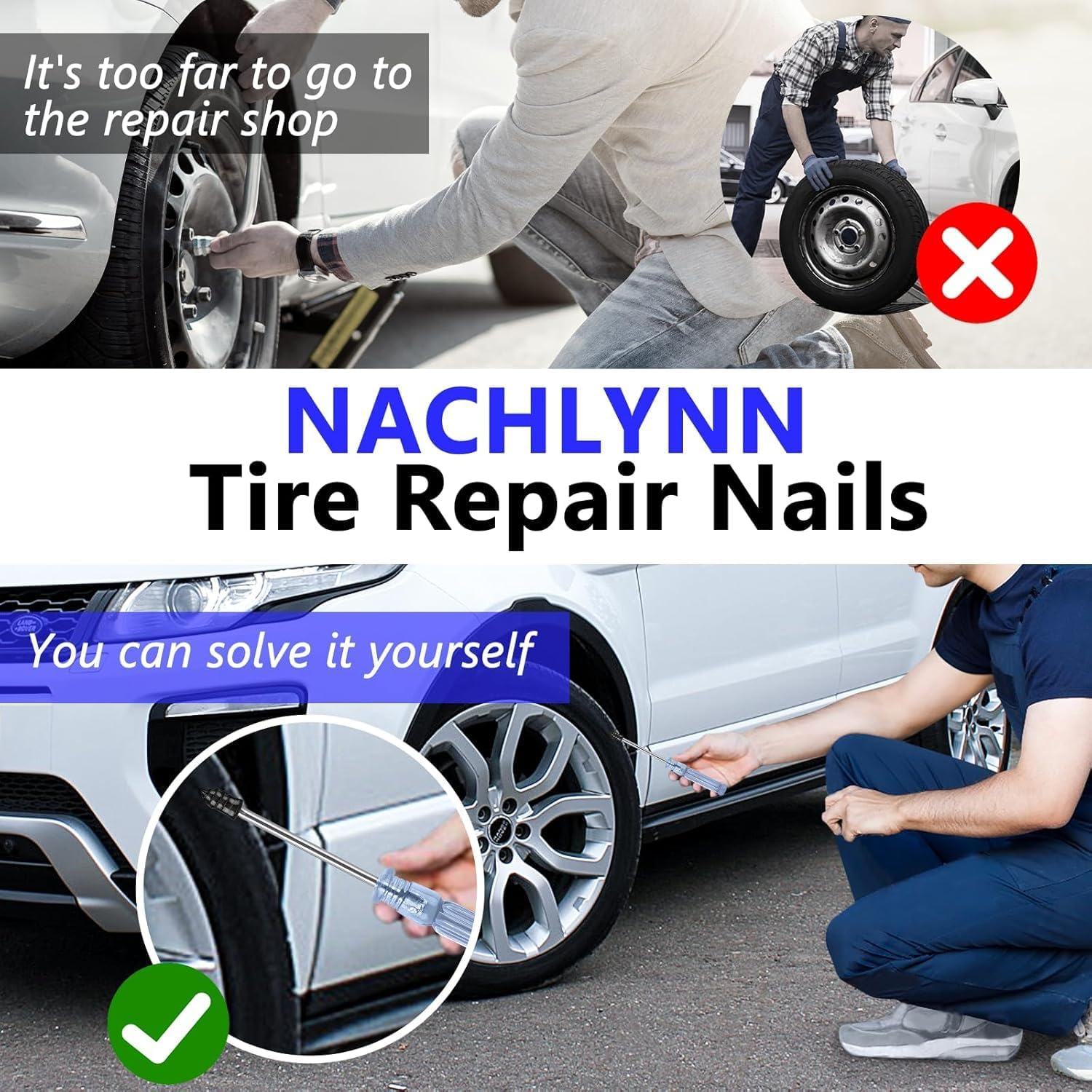 60PCS Tire Repair Rubber Nail, Vacuum Tire Repair Kits Spiral Rubber Nails, Tire Screw Plug Fast Tool Self Service Tire Repair Nail for Car, Motorcycle, Truck, Tractor Tire Puncture Repair image number 5