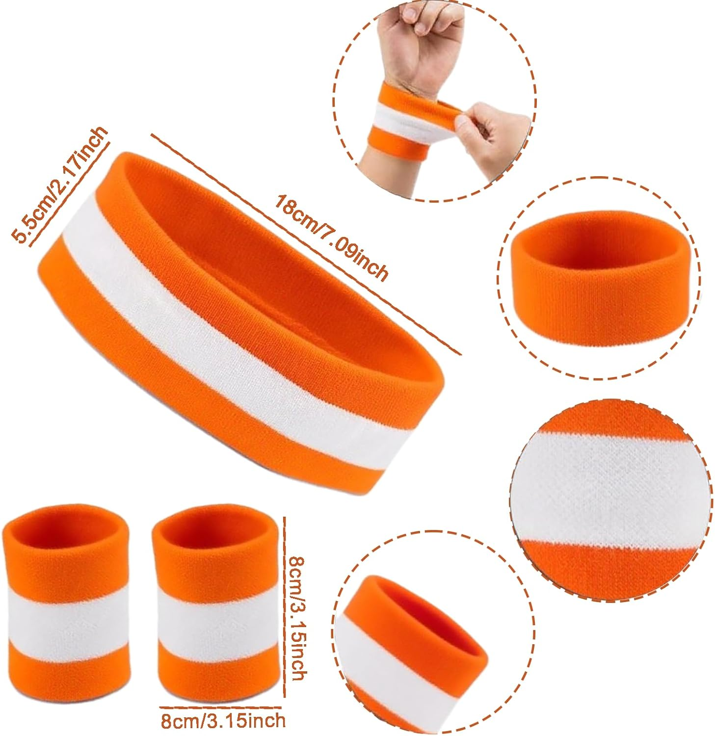 Sweatbands Set, Sports Headband and Sweat Band for Men & Women, Moisture Wicking Workout Set for Tennis, Basketball, Running, Gym image number 1