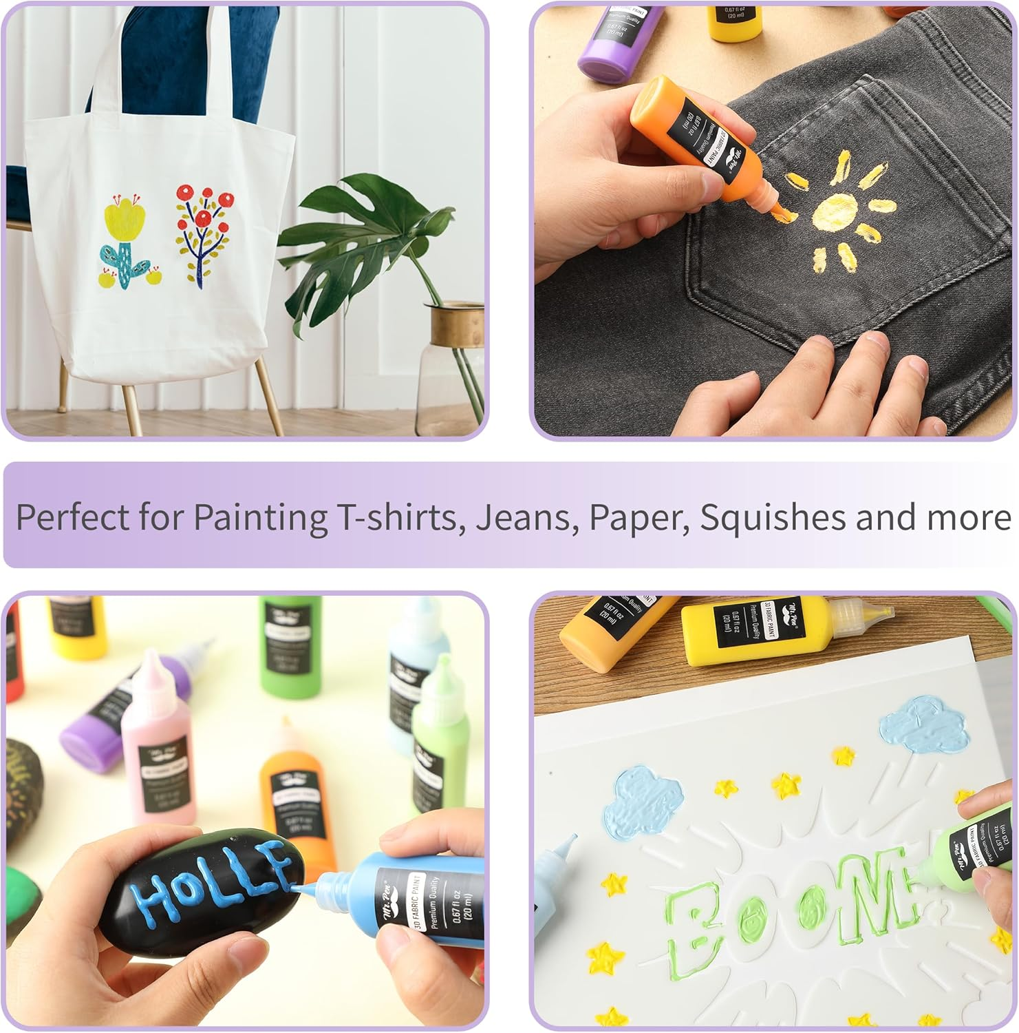 Mr. Pen- 3D Fabric Paint Set, 24 Pcs, 0.67 Oz, Permanent Fabric Paint for Clothes, Clothing, T Shirt, 3D image number 1