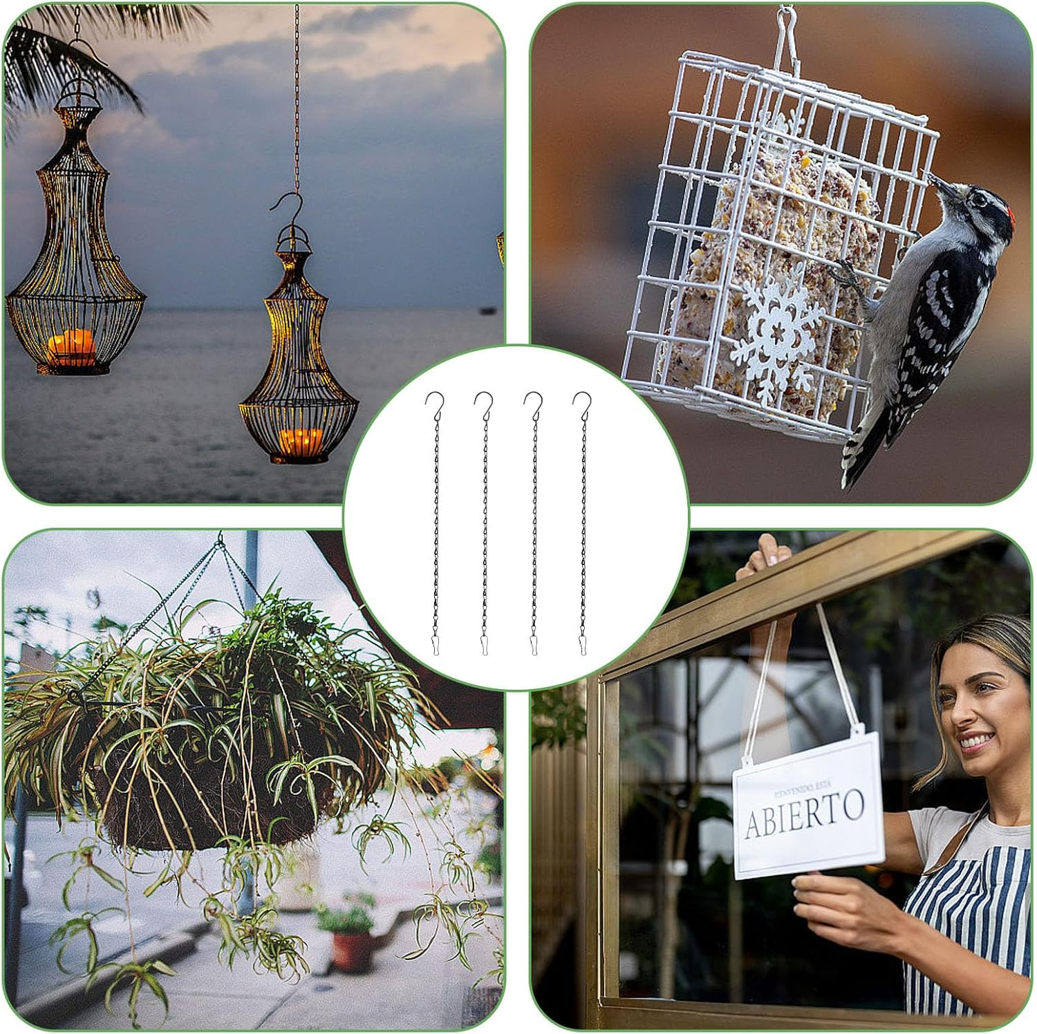 12 Pack Hanging Chains with Hooks, Black Sign Hanger for Hanging Bird Feeders, Birdbaths, Picture, Planters, Lanterns, Baskets, Billboards, Decorative Ornaments, Wind Chimes image number 5