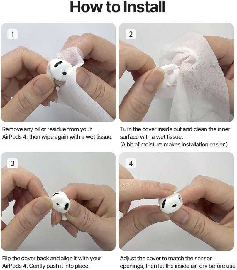 AZLA Sednaearfit for Airpods 4 &ndash; Anti-Slip Silicone Covers for Airpods 4 &ndash; Ear Hook Alternative Grip Skins with Fibonacci Texture &ndash; Secure Fit & Case Compatible (4 Pairs) [Ultra Slim + Slim] image number 4