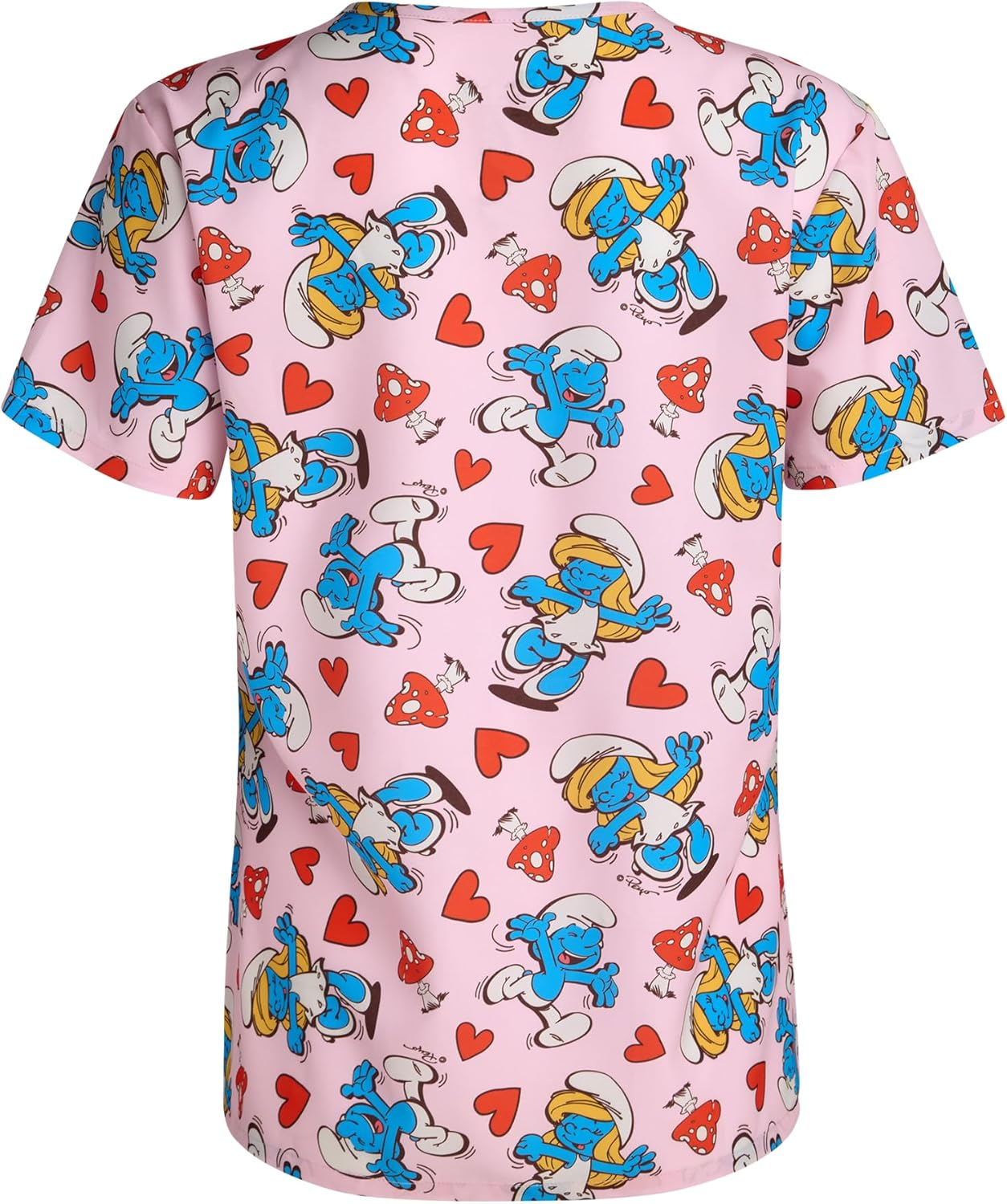 COCO BRANDS Smurfs Womens Scrub Tops - Short Sleeve V-Neck Printed Scrub Tops Women Uniform Shirts with Side Pockets (S-2XL) image number 2