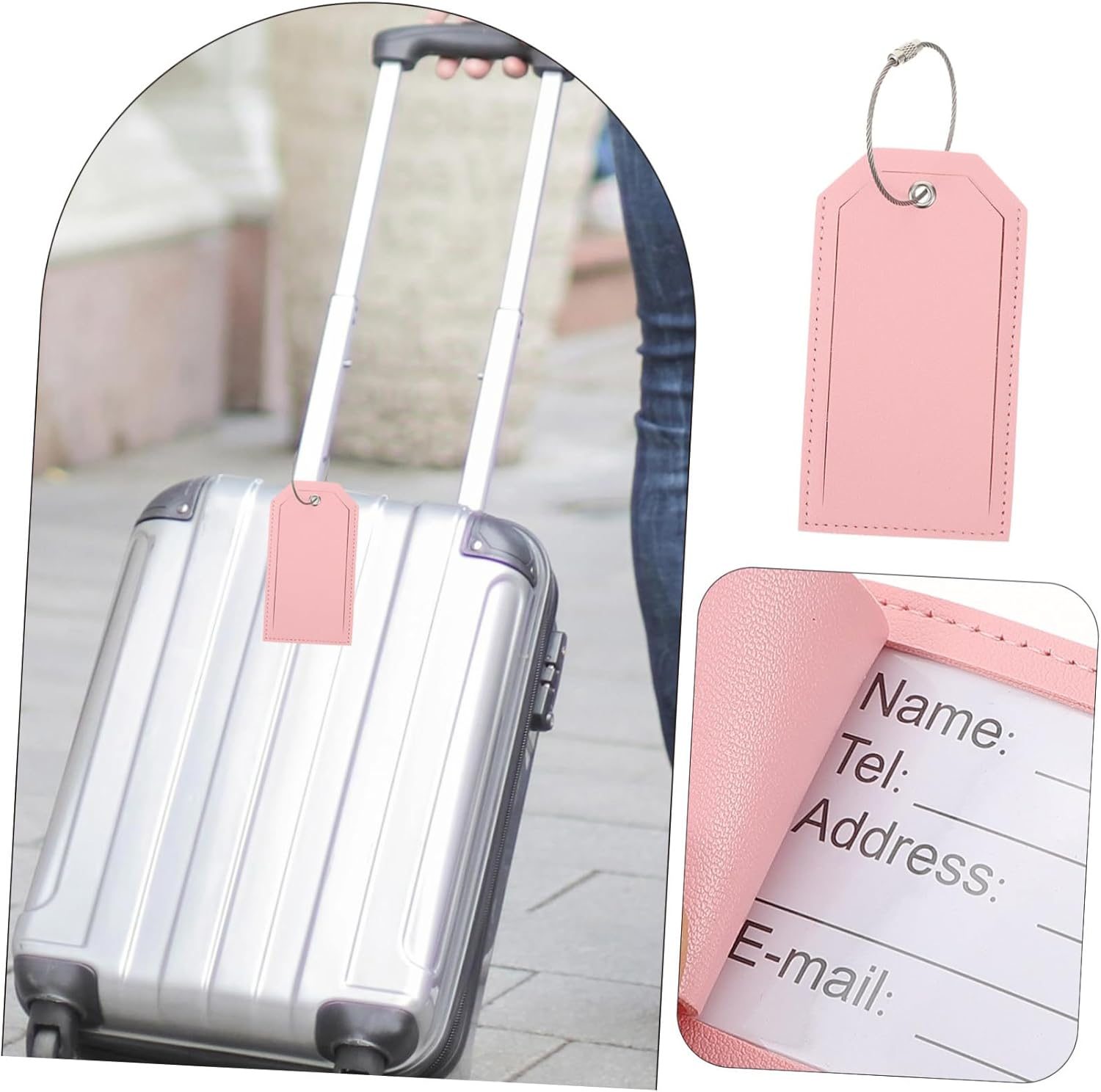 MOKKHNB 2Pcs Thickened PU Leather Luggage Hanging Name Tag Pink Suitcase Id Holders with Buckle for Travel Bags Lightweight Travel Tags for Easy Baggage Identification