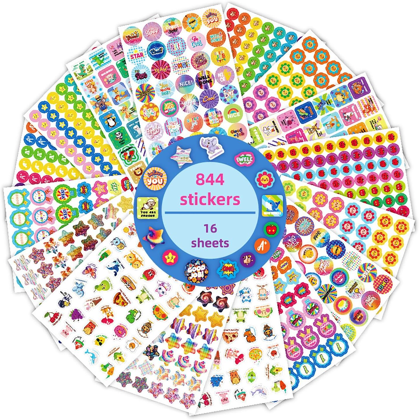 OSYLICT Reward Stickers for Kids,844Pcs Incentive Motivational Sticker,Cartoon Animals Star Praise Positive Encouragement Stickers for Home School Classroom Elementary Gifts