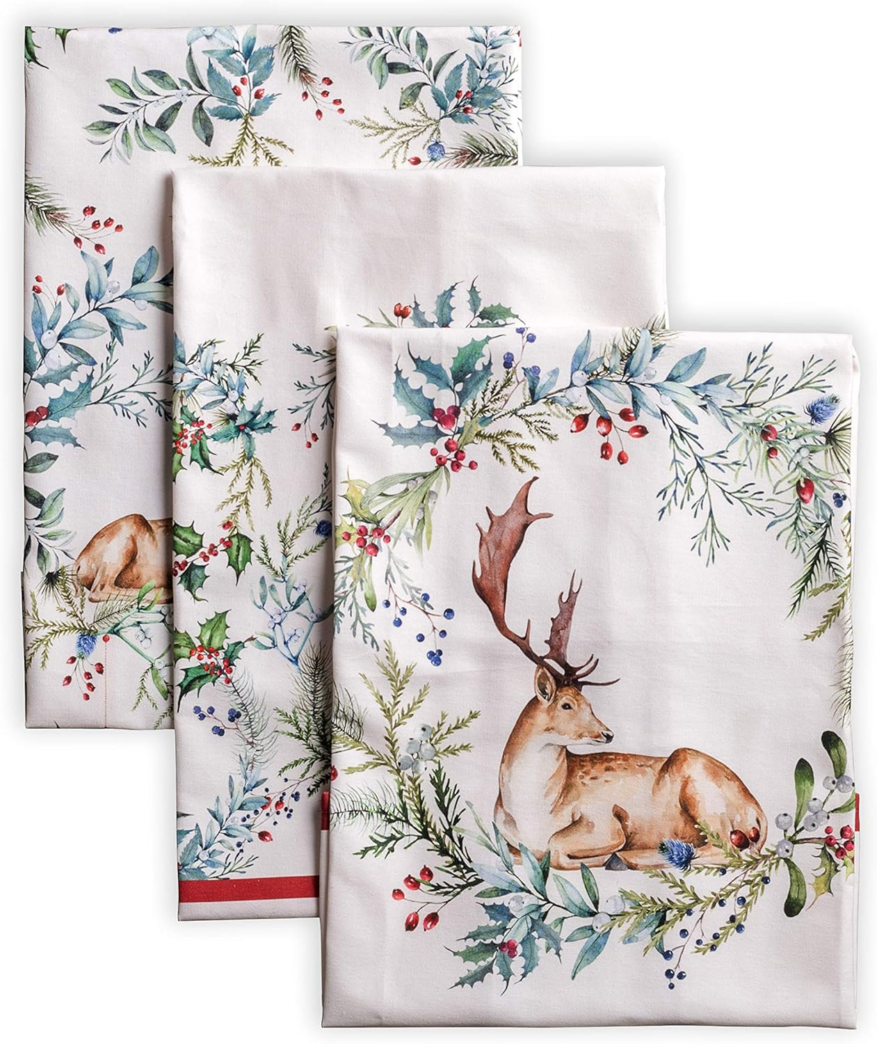Maison D'Hermine Kitchen Towels Set of 3 100% Cotton 27.50" X 20" Reusable Cloth Tea Dish Towels Absorbent with Hanging Loop for Kitchen, Home, Dining, Cocktail Parties (Holly Time) image number 5