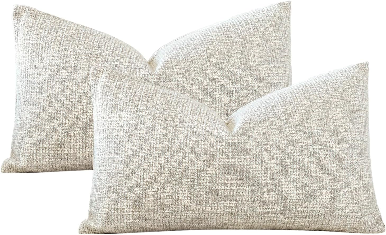 JOTOM Set of 2 Cushion Covers 40X60 Cm Linen Beige Decorative Throw Pillow Covers 16X24 Inch Lumbar Cushion Case Home Decor Pillowcases for Couch Sofa Living Room Bed (Beige) image number 2