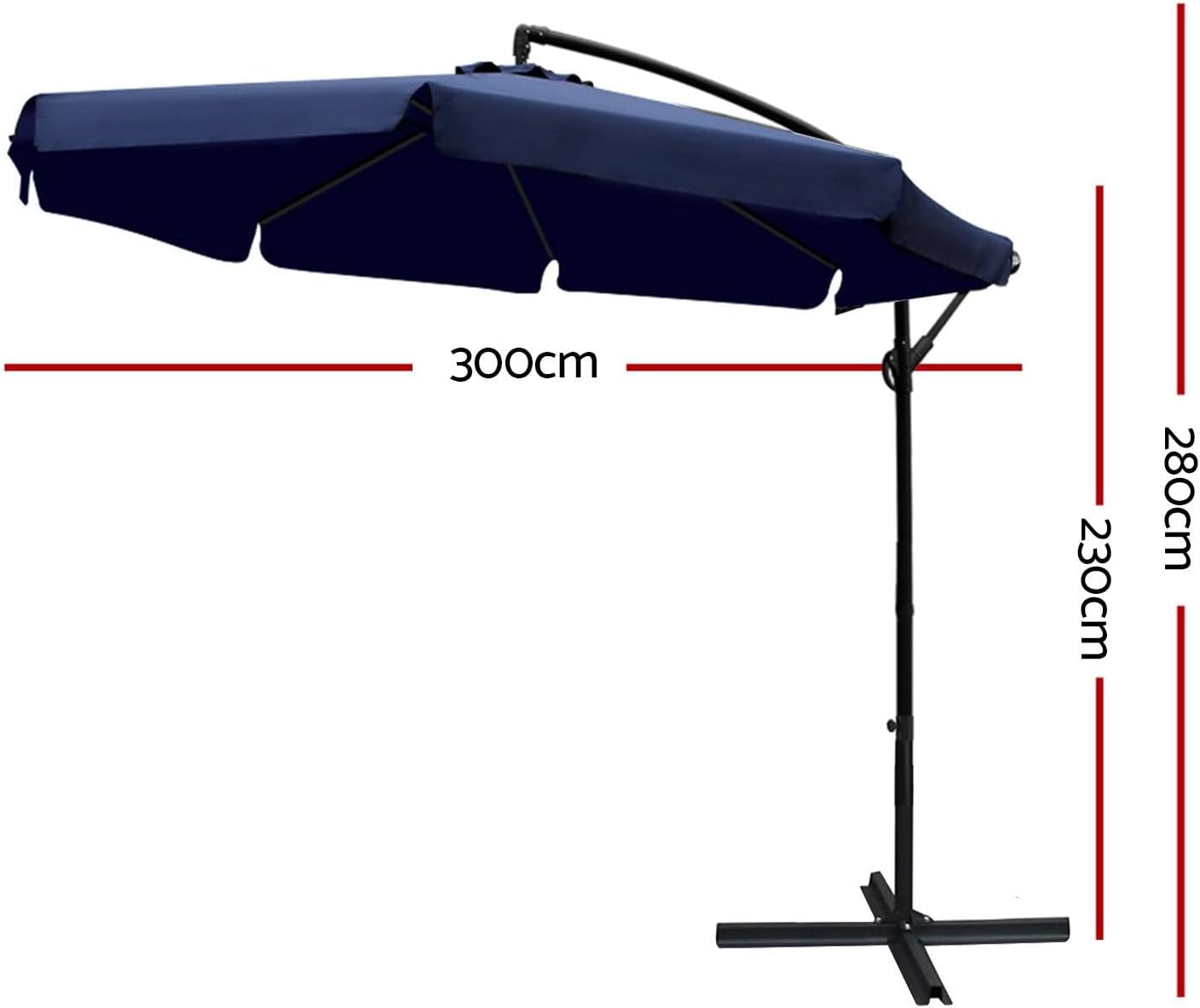 Instahut Outdoor Umbrella 3M Navy Cantilever Umbrellas Stand, Sun Beach Garden image number 4