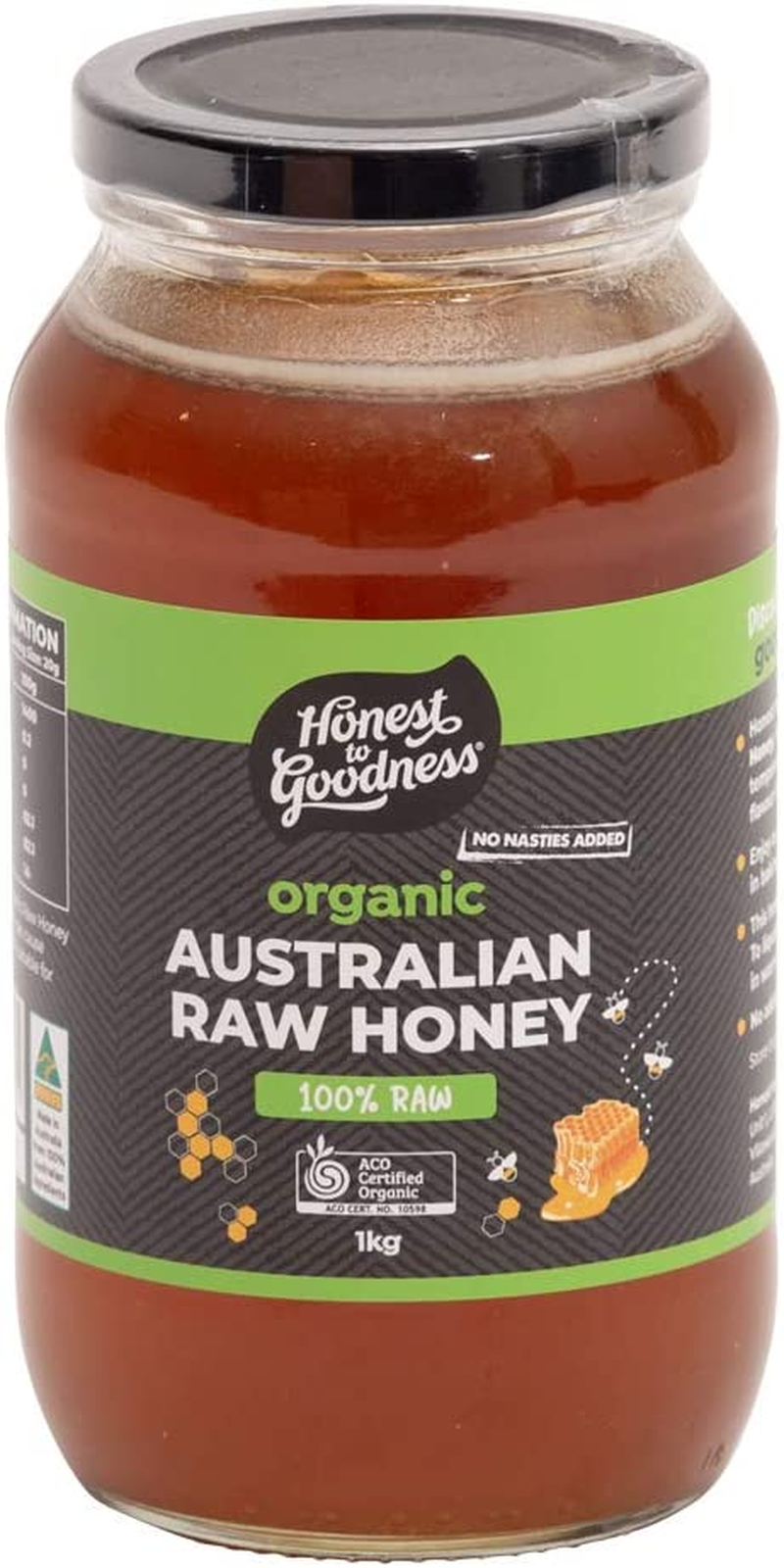 Honest to Goodness, Australian Organic Raw Honey, 1 Kg - as Pure as Honey Can BEE! Raw, Unpasteurised and Packed Full of Natural Goodness. Rich Honey Flavour.