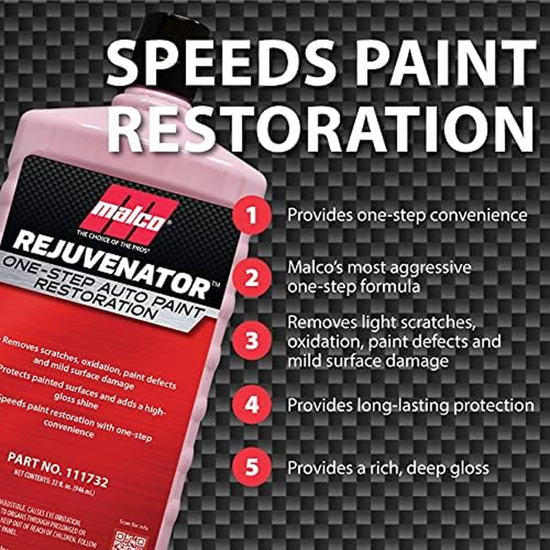 Malco Rejuvenator One Step Automotive Paint Restoration, Car Clear Coat Scratch and Swirl Remover, 32 Fl Oz (111732)