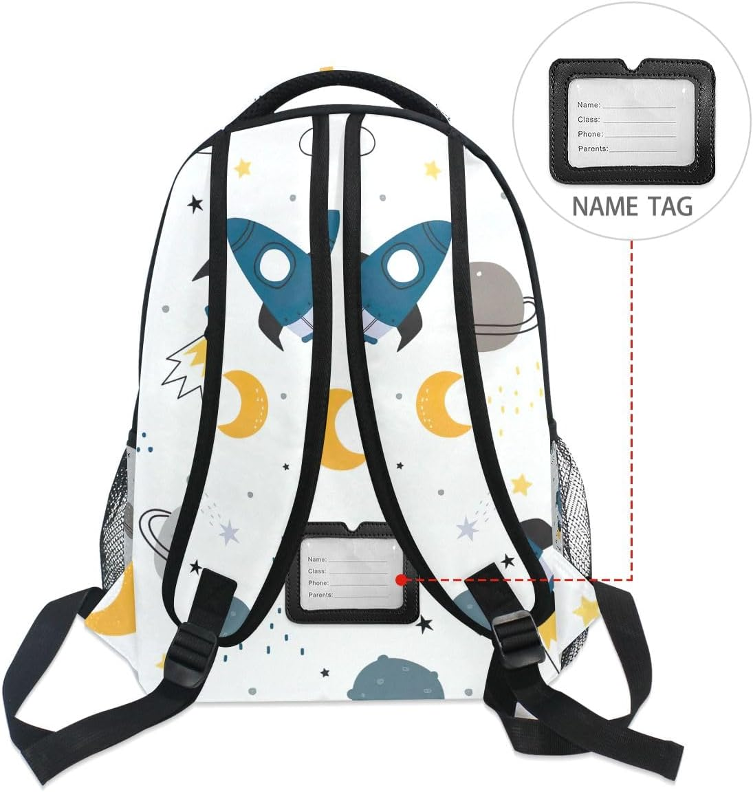 GAIGEO Black Space Rockets Planets Backpack School, Adjustable Straps 15L Boys Backpacks Ages 8-10 with Name Tag Easy Care, S image number 5